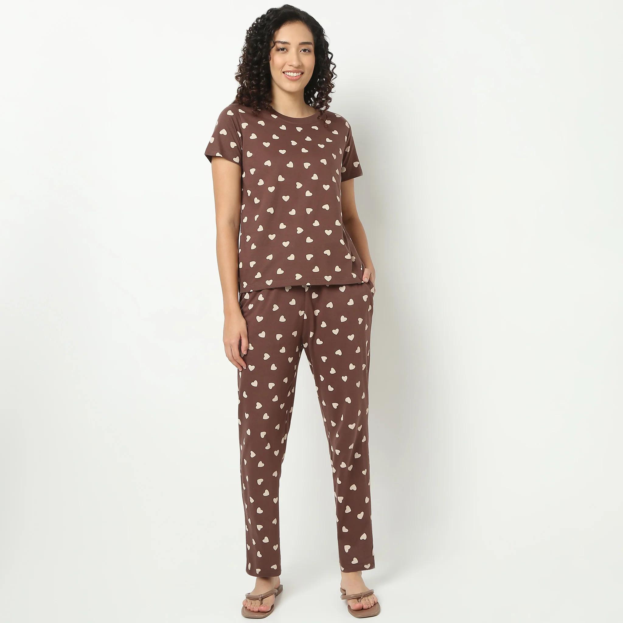 Heart Print Crew Neck Loungewear T-Shirt - Image 2