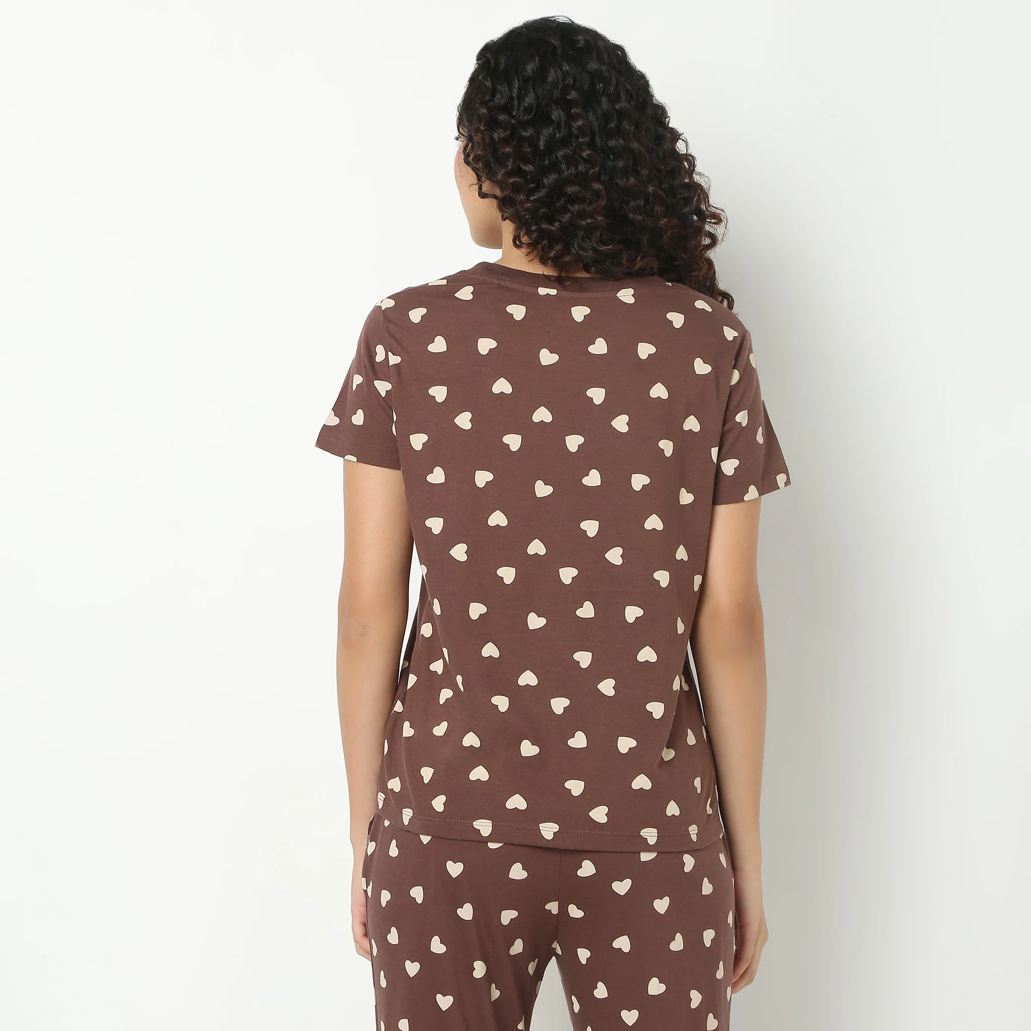 Heart Print Crew Neck Loungewear T-Shirt - Image 3