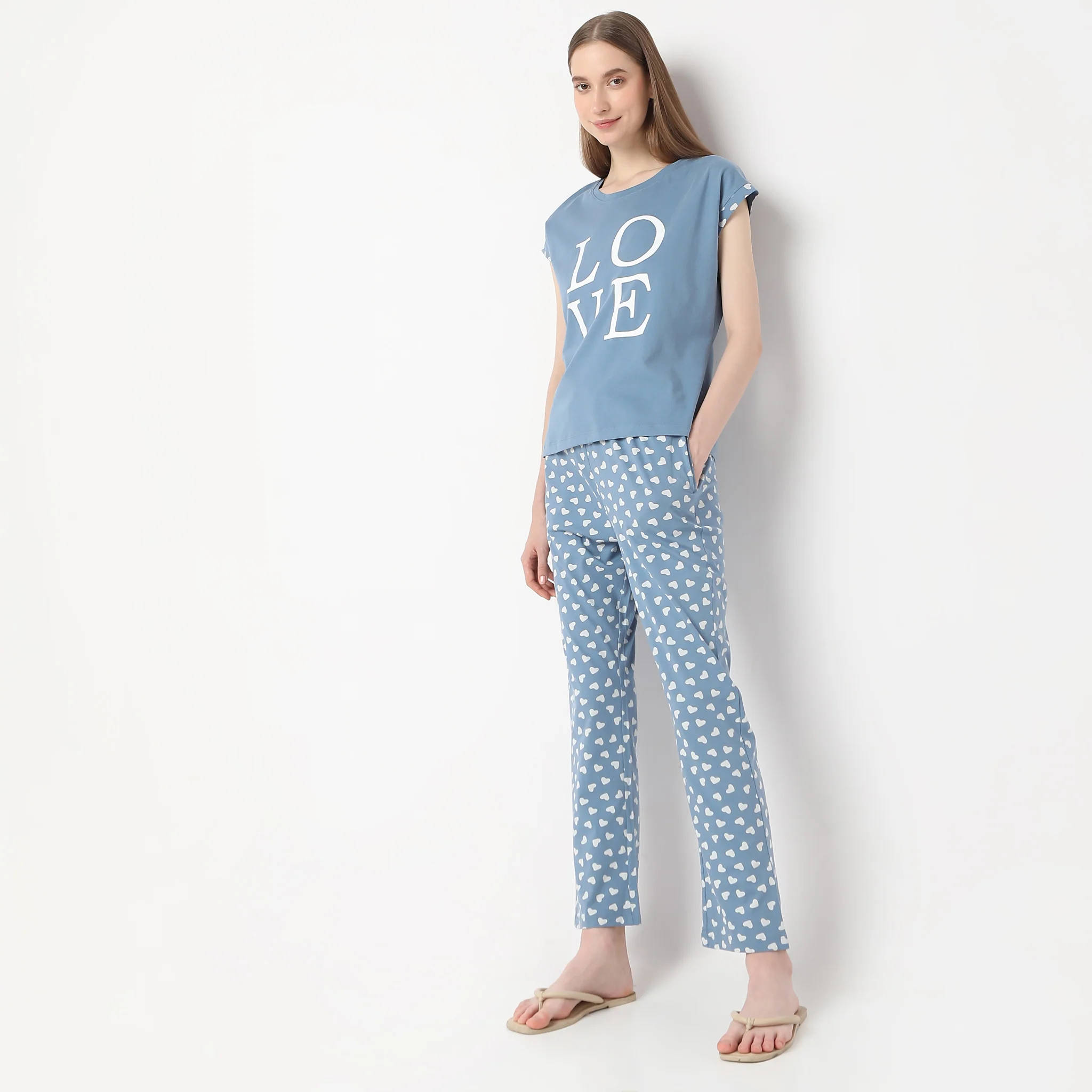 Heart Print Full Length Lounge Pyjamas