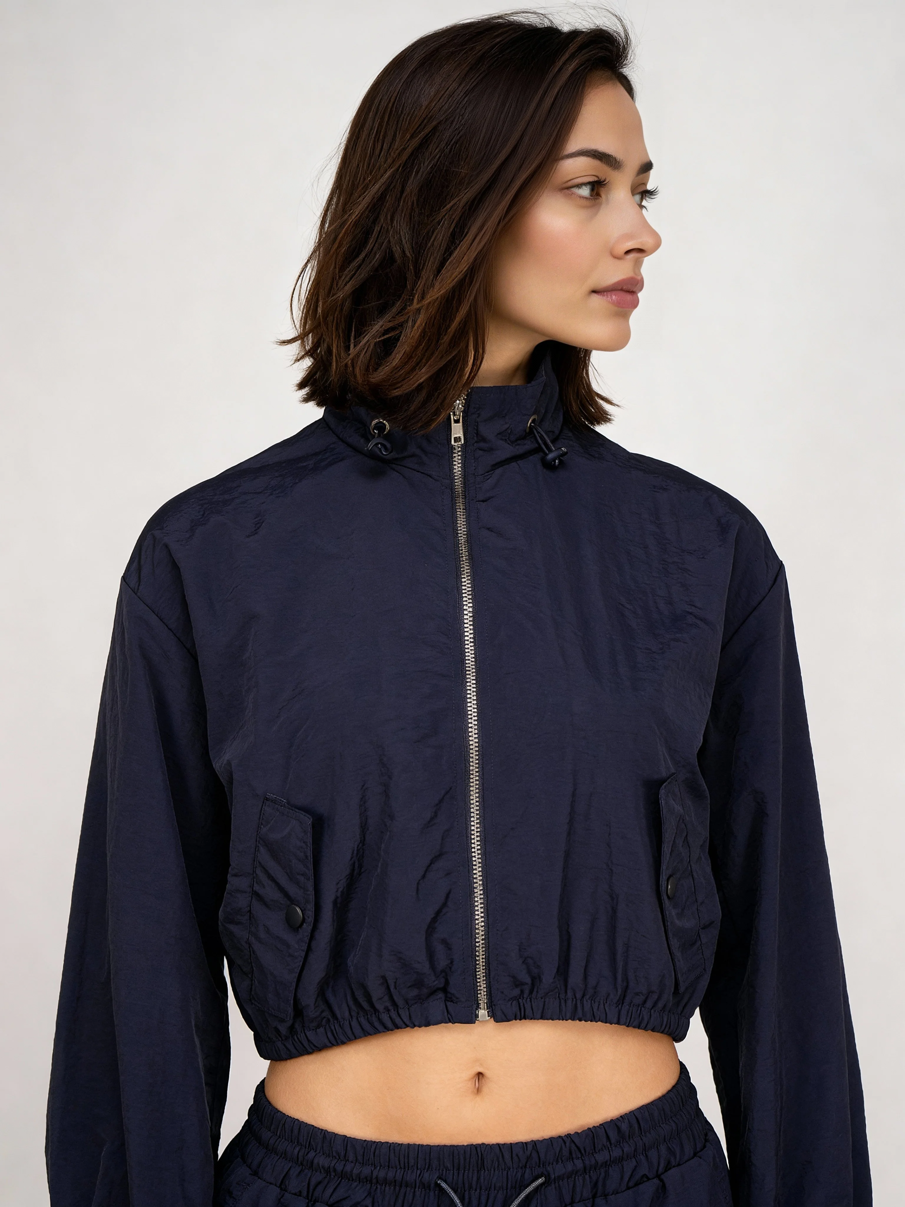 High Neck Front Zipper Open Jacket - Image 2