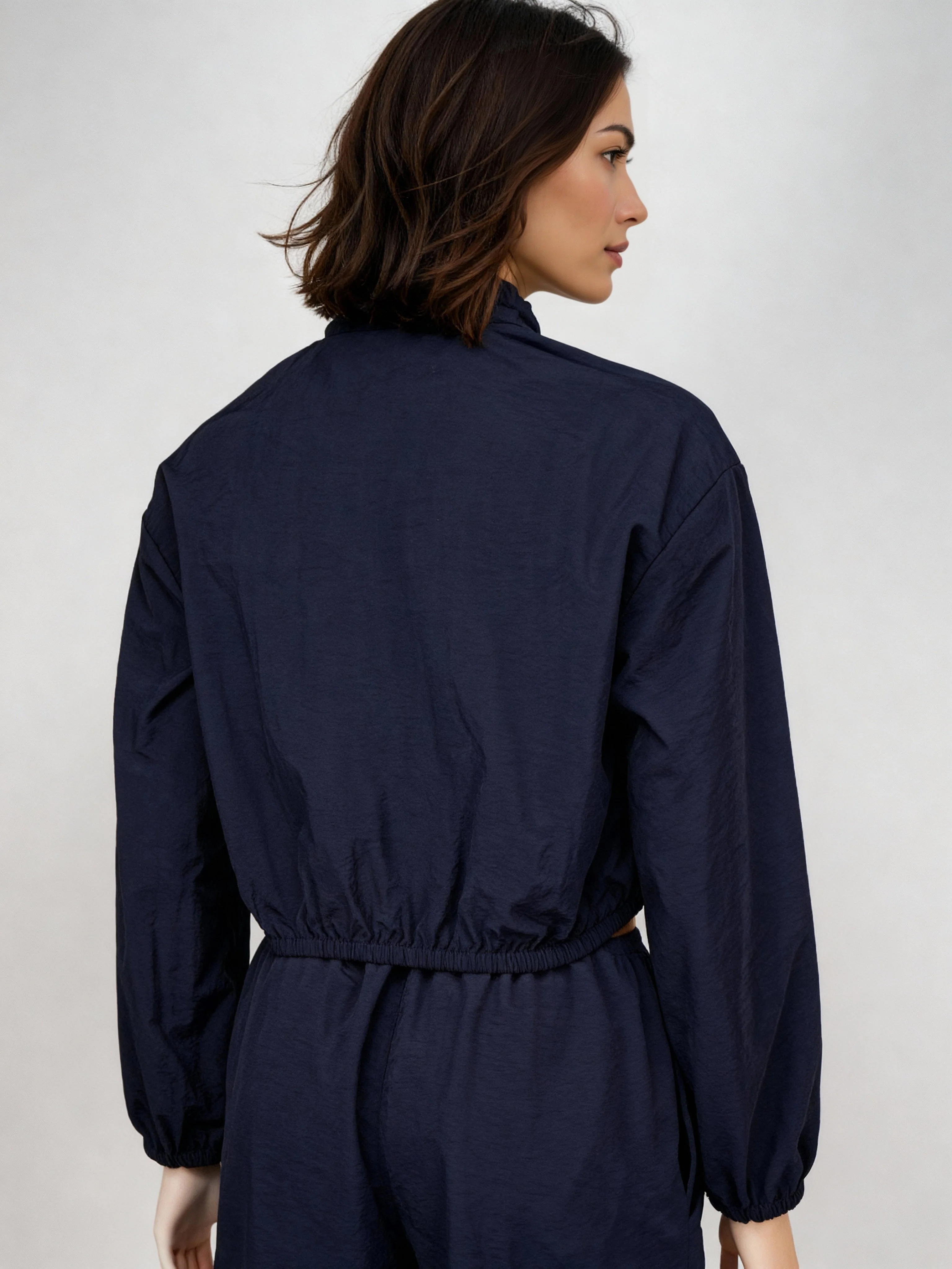 High Neck Front Zipper Open Jacket - Image 3