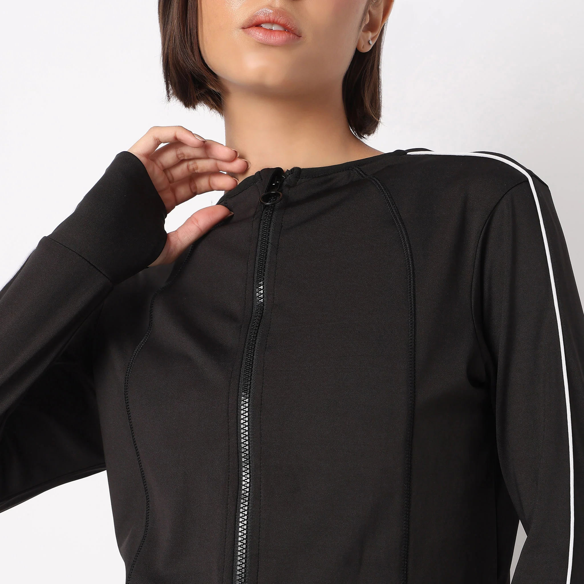 Air Dry High Neck Jacket with Front Zipper Opening - Image 4