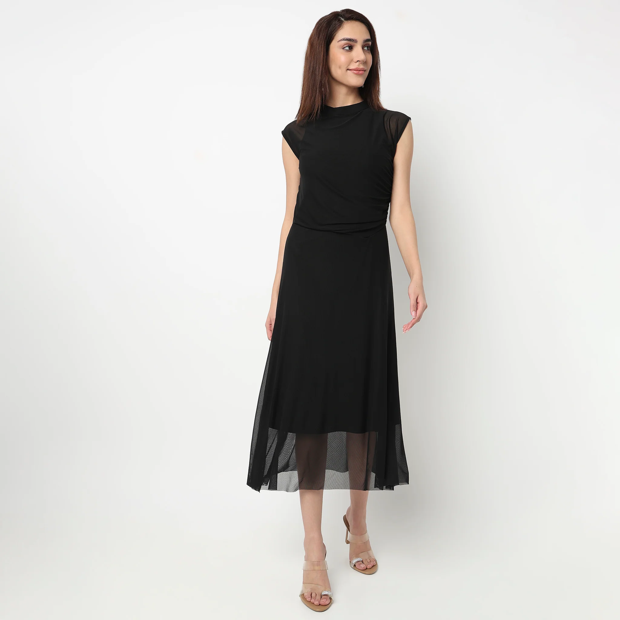 High Neck Mesh Dress With Handkerchief Hem - Image 2
