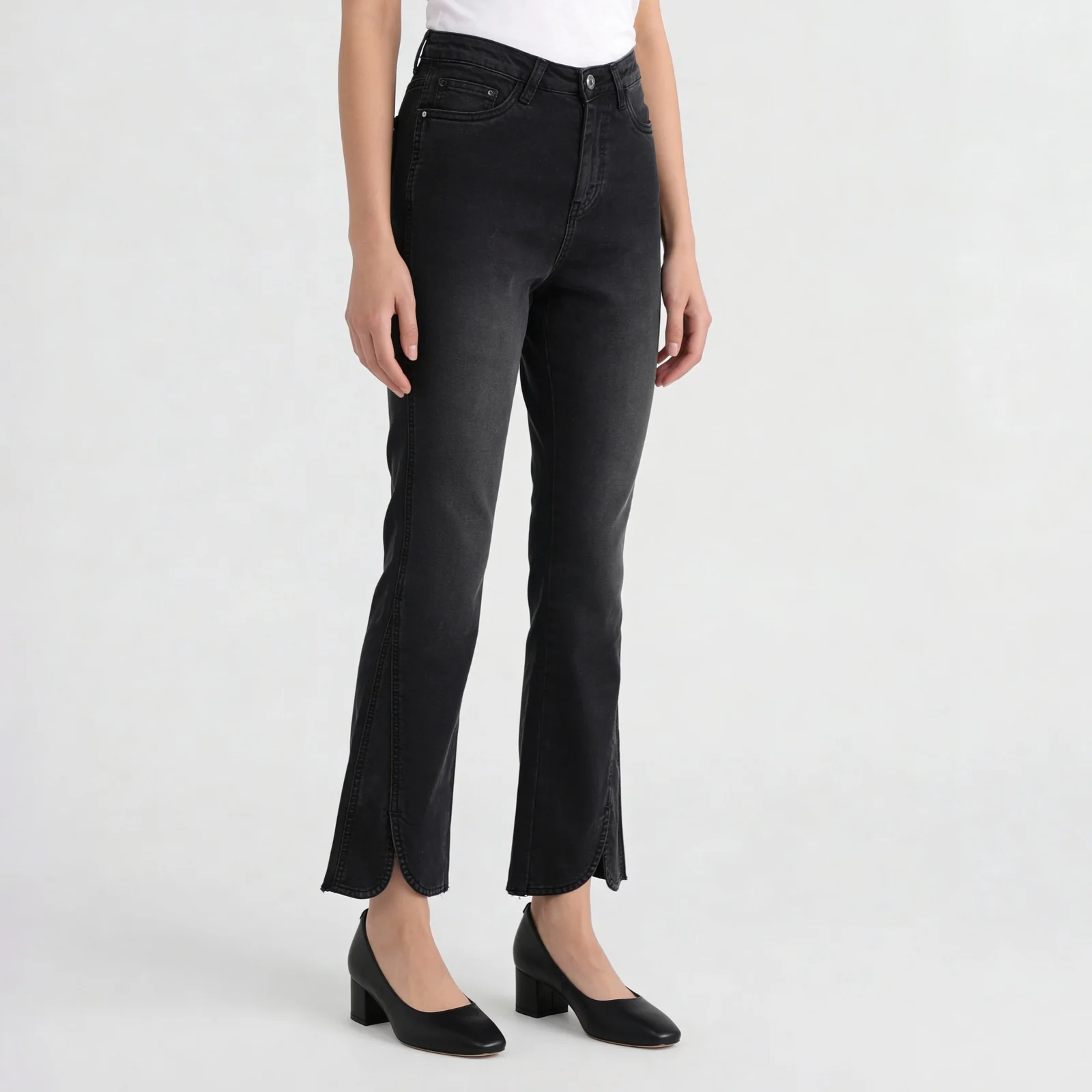 High Rise Bootcut Round Slit Bottom Denim - Image 10