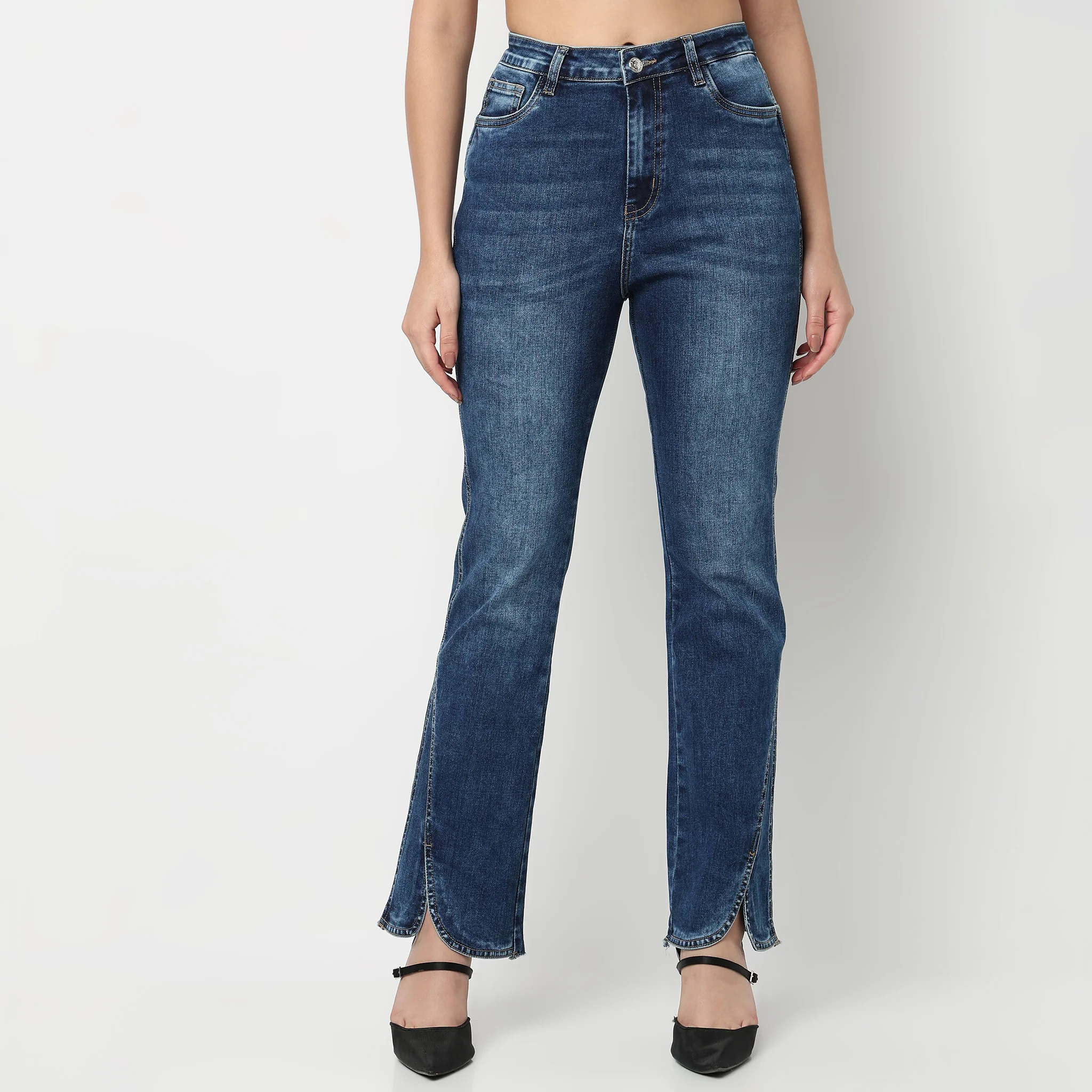 High Rise Bootcut Round Slit Bottom Denim - Image 2