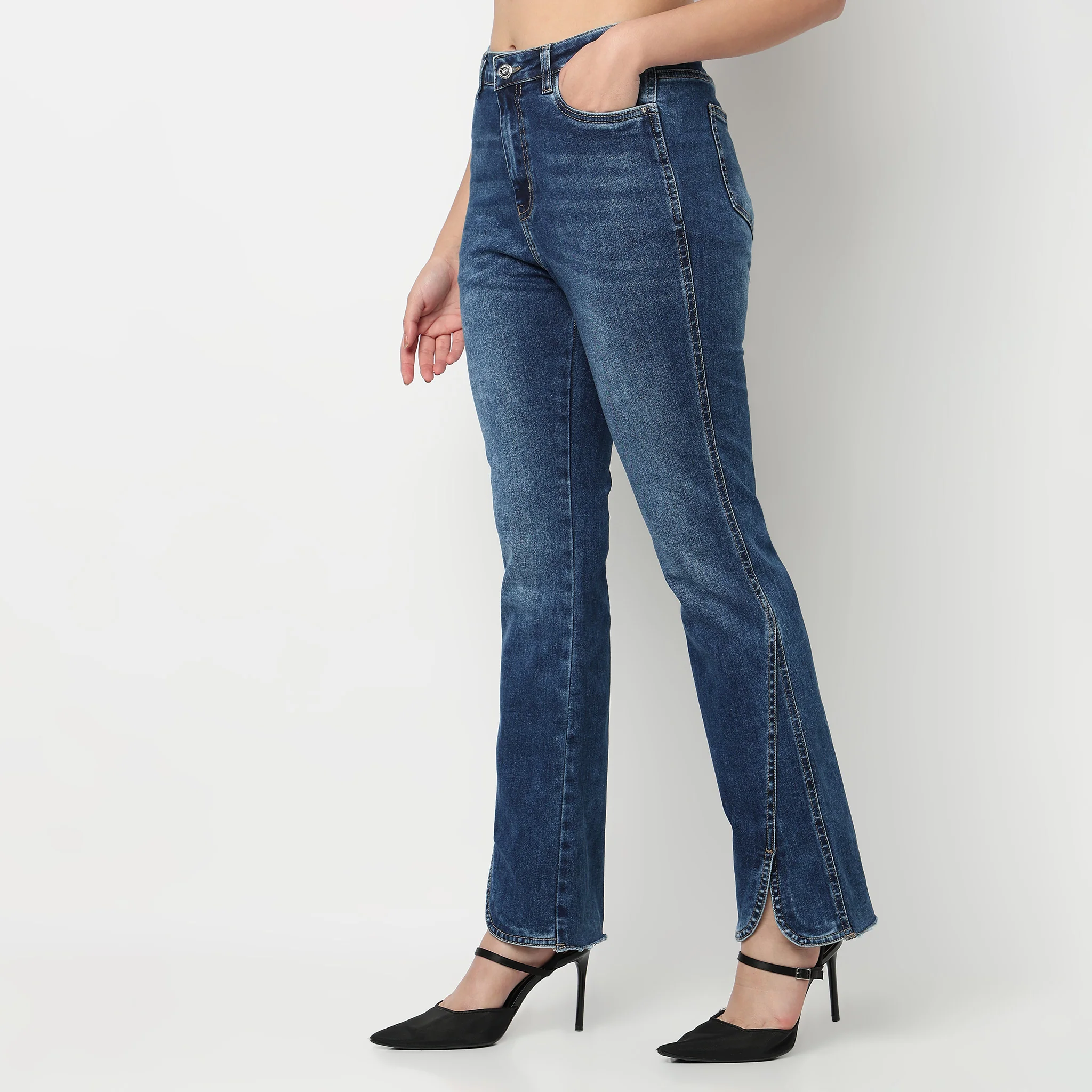 High Rise Bootcut Round Slit Bottom Denim - Image 5