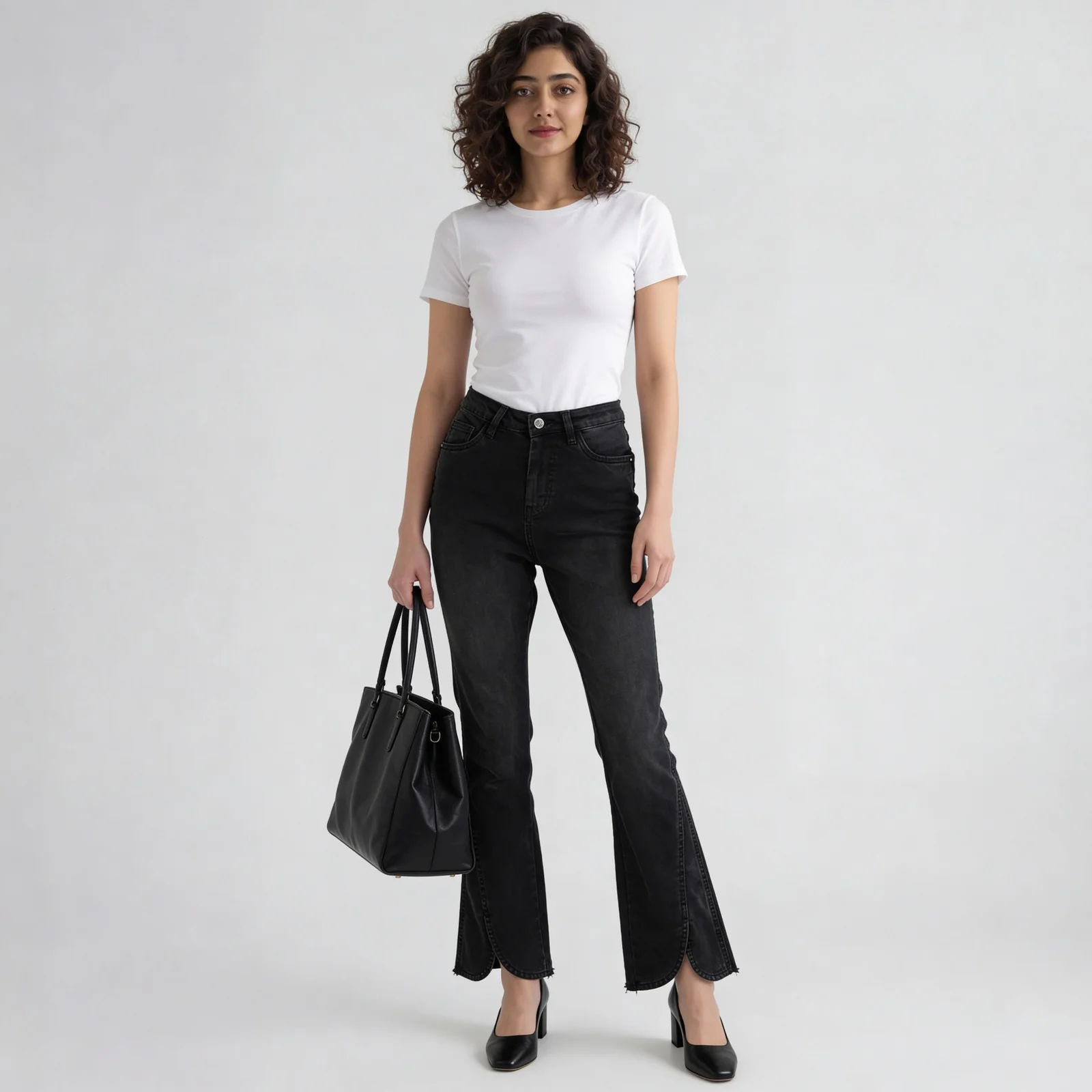 High Rise Bootcut Round Slit Bottom Denim - Image 6