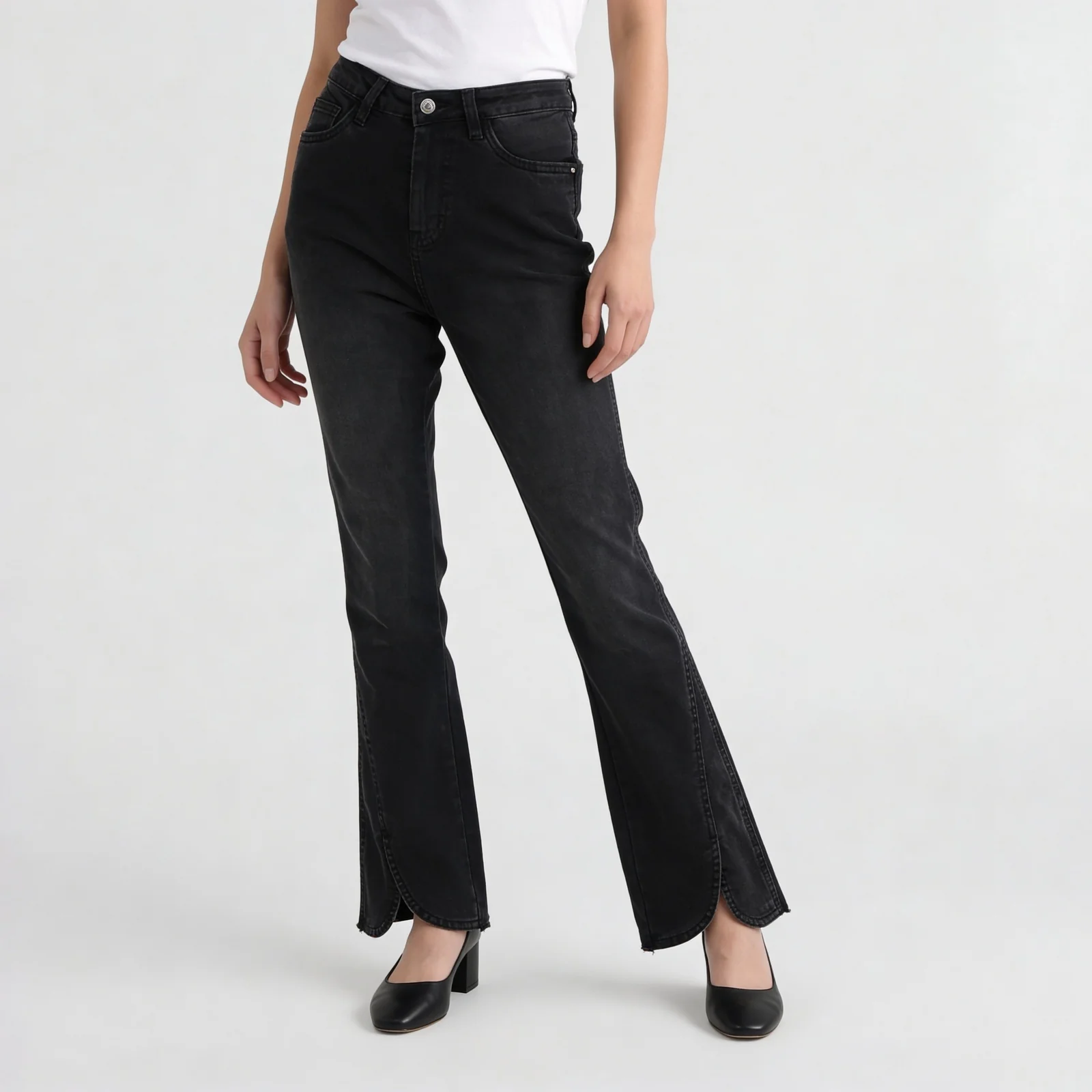High Rise Bootcut Round Slit Bottom Denim - Image 7