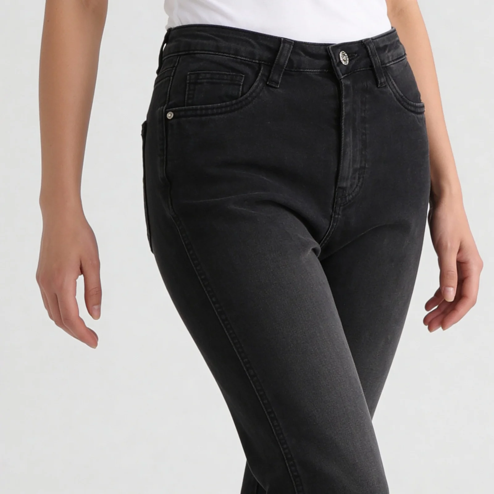 High Rise Bootcut Round Slit Bottom Denim - Image 9