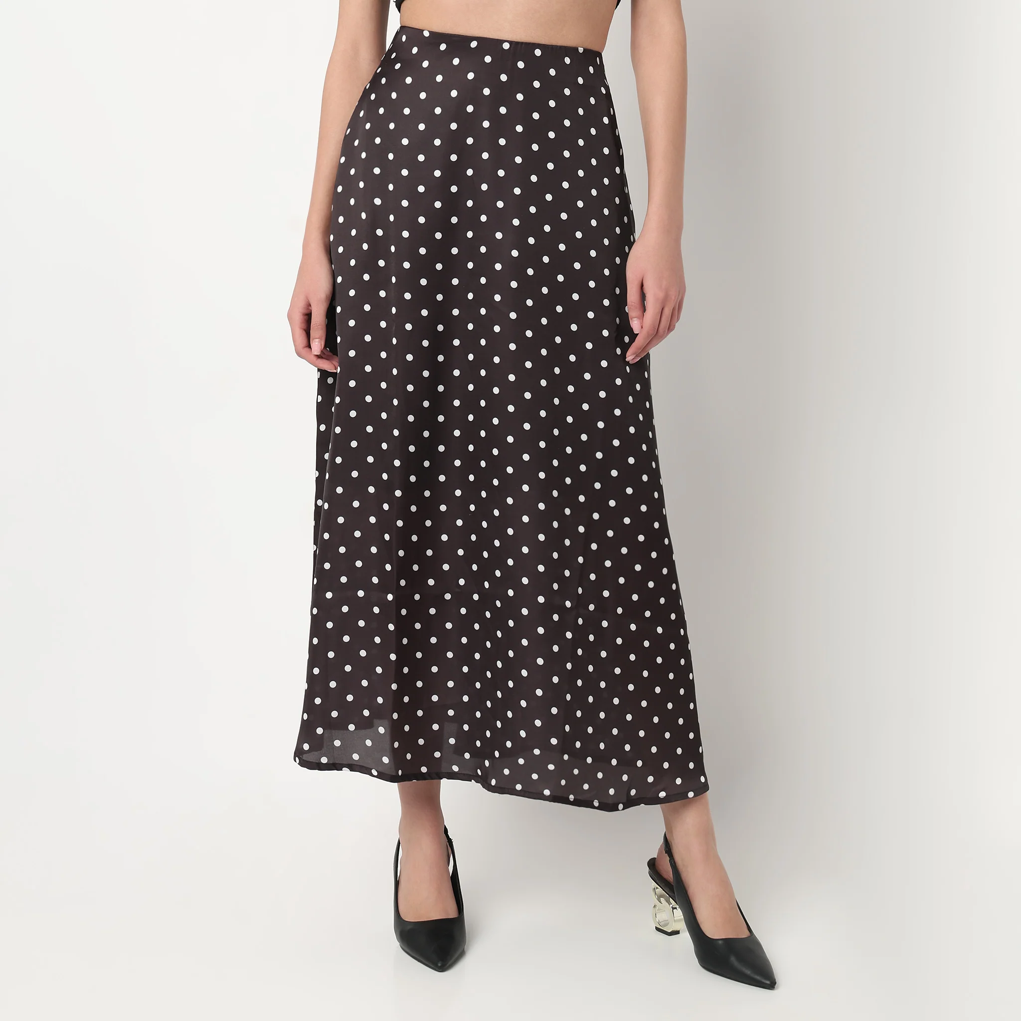 High Rise Midi Skirt With Polka Dot Print - Image 2