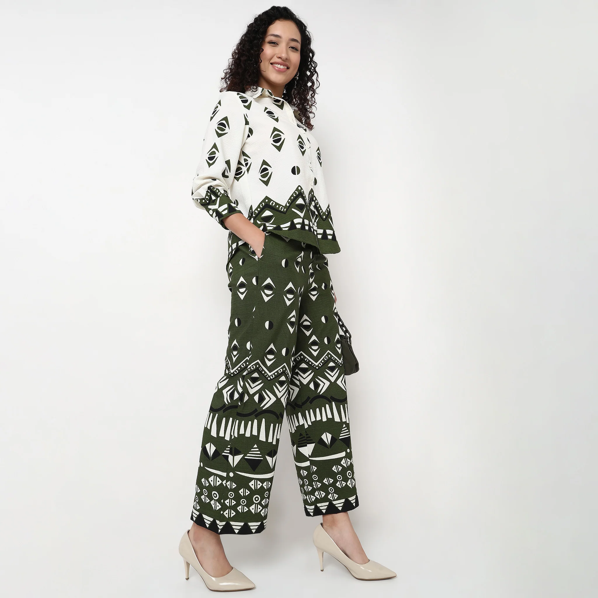 High Rise Printed Straight Pant