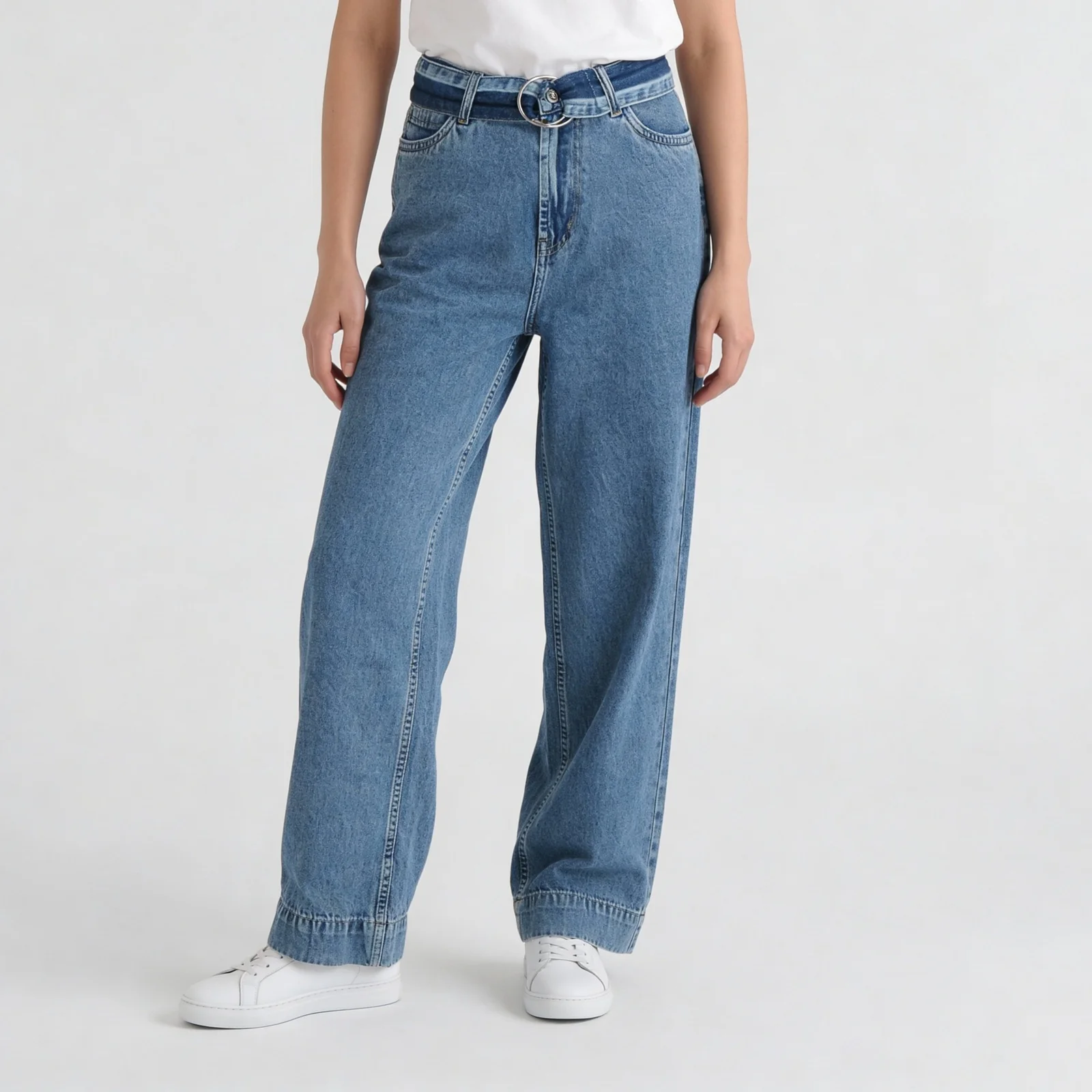 High Rise Wide Leg Jeans With Buckle & Belt - Image 2