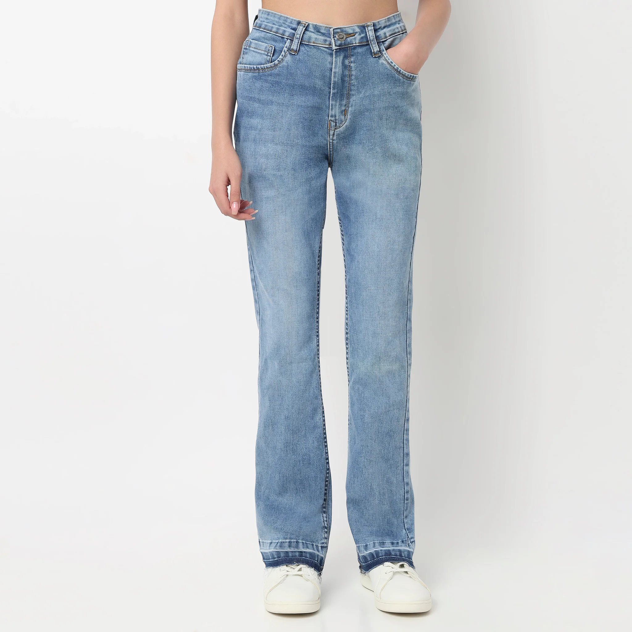 High waist Bootcut With Open Hem Look Jeans - Image 2