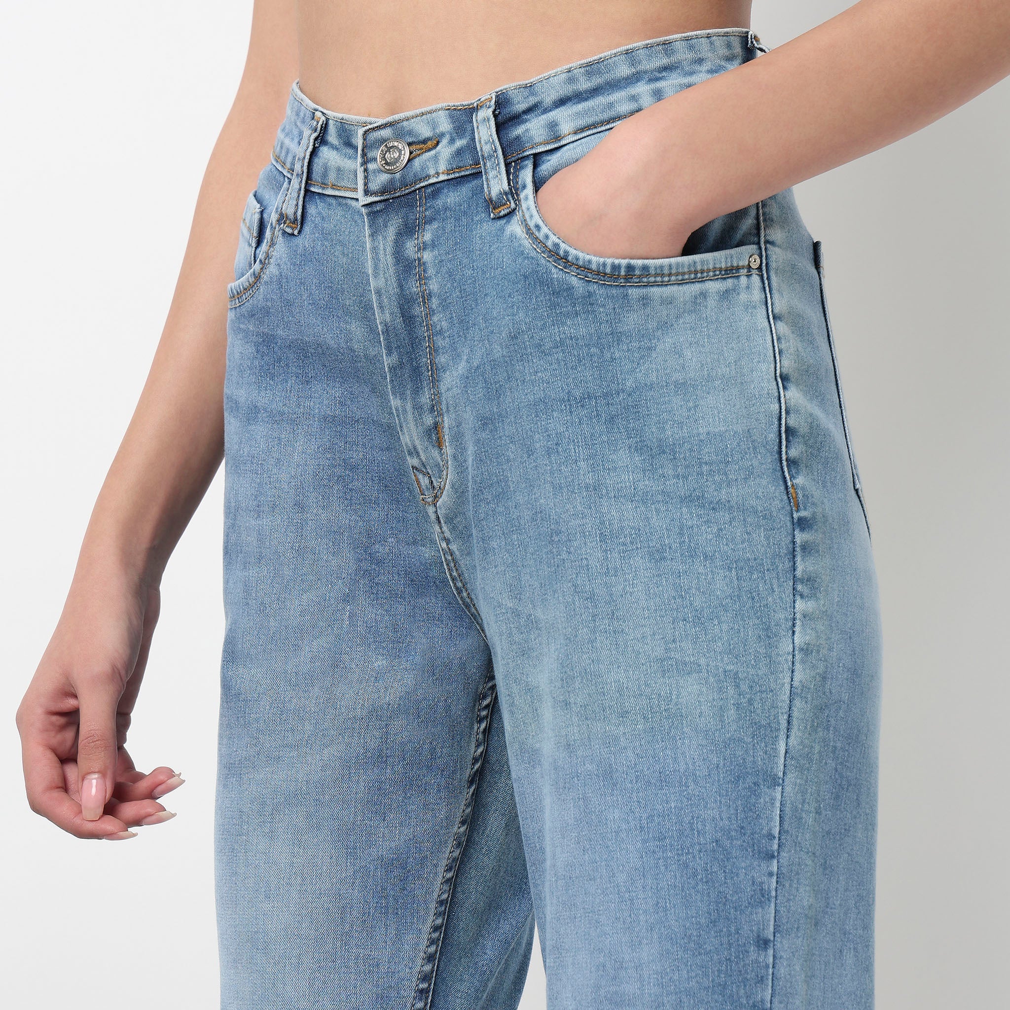 High waist Bootcut With Open Hem Look Jeans - Image 4