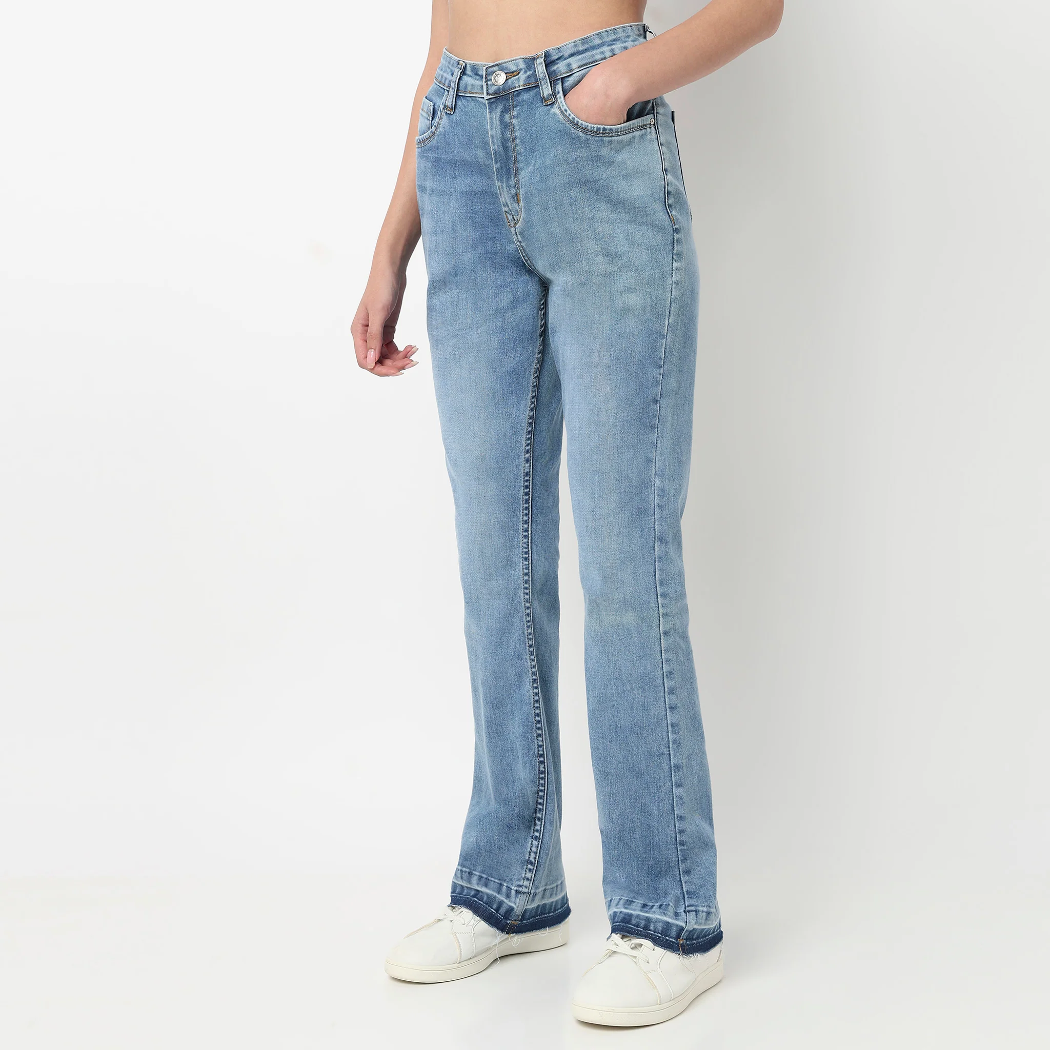 High waist Bootcut With Open Hem Look Jeans - Image 5