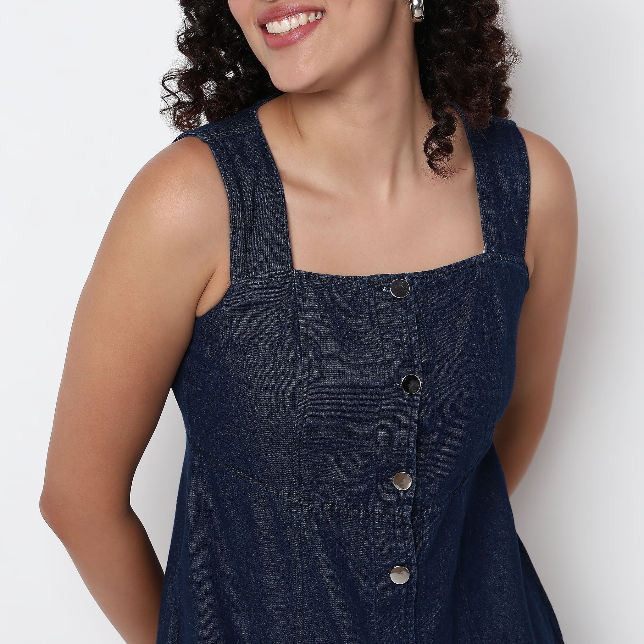 Indigo Denim  Dress With Button Look - Image 4