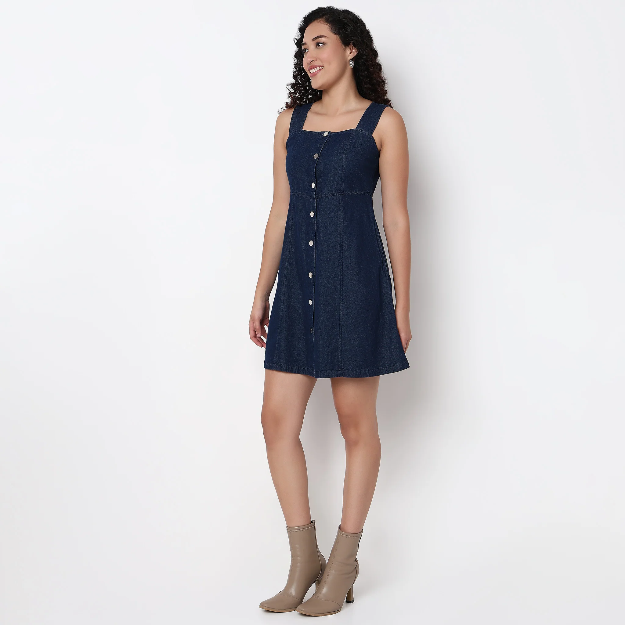 Indigo Denim  Dress With Button Look - Image 5