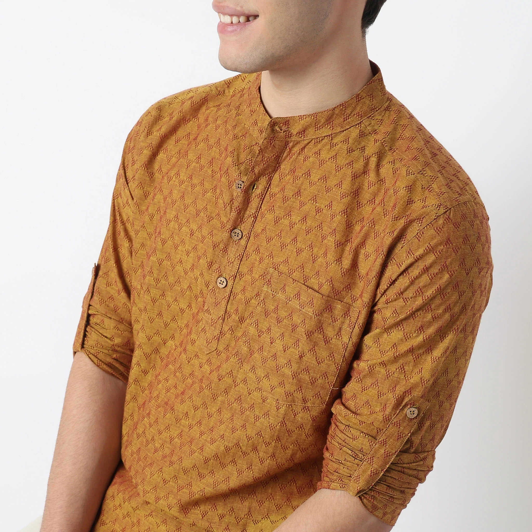 Jacquard Cotton Short Kurta - Image 4