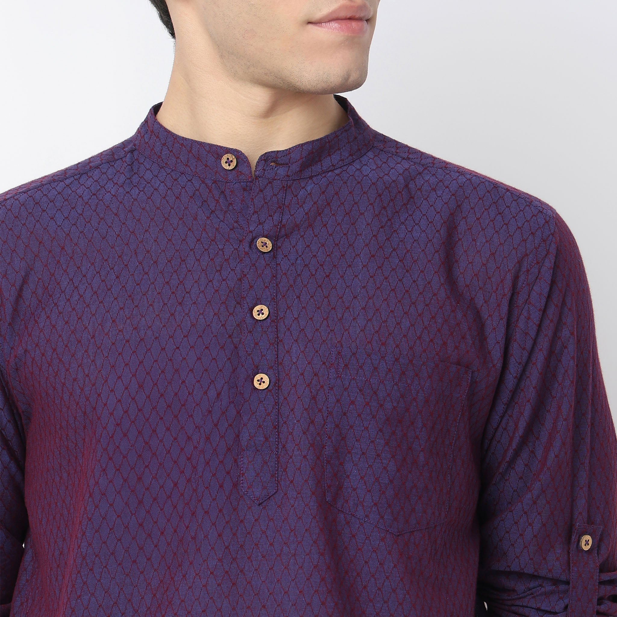 Jacquard Cotton Short Kurta - Image 4