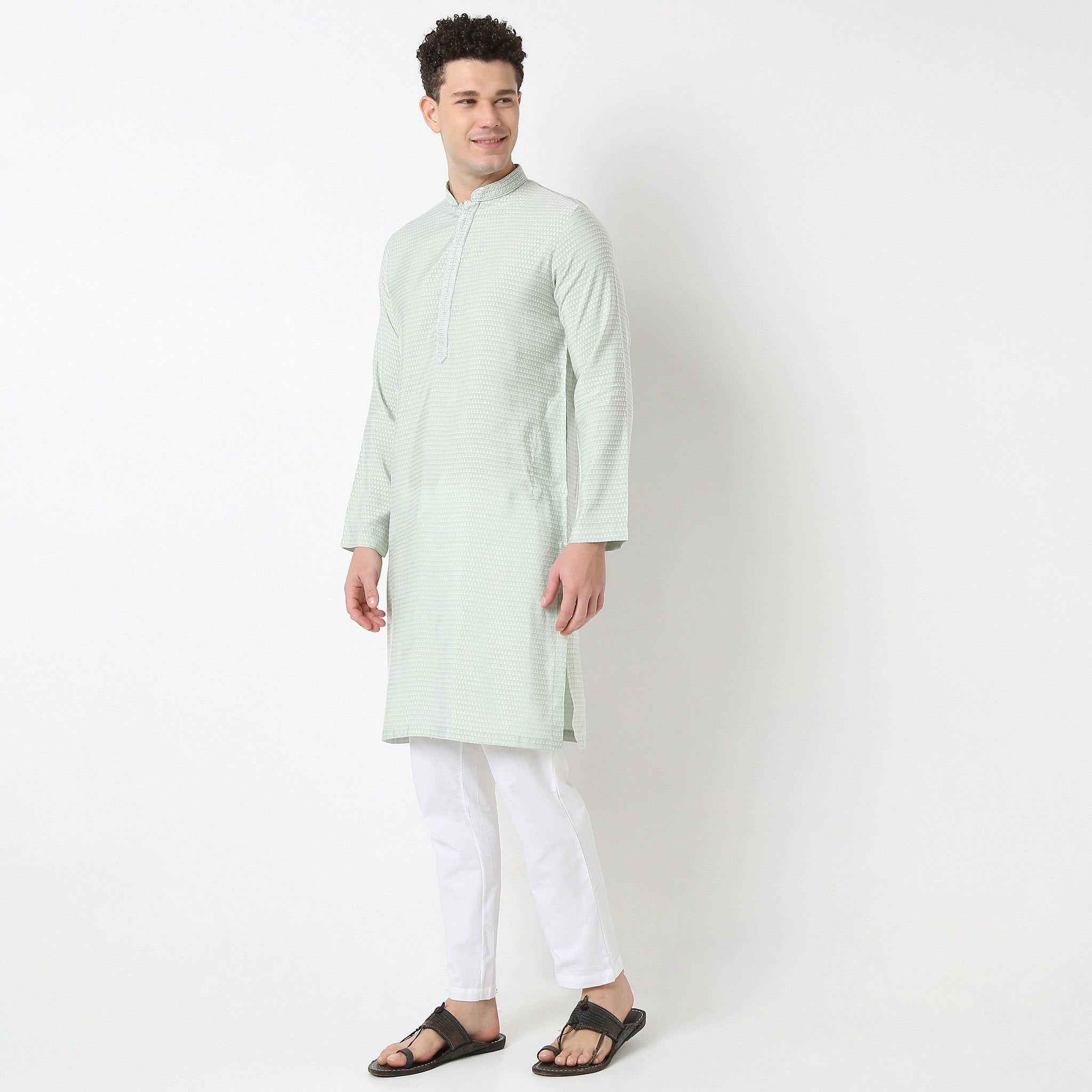 Jacquard Straight Long Kurta - Image 9