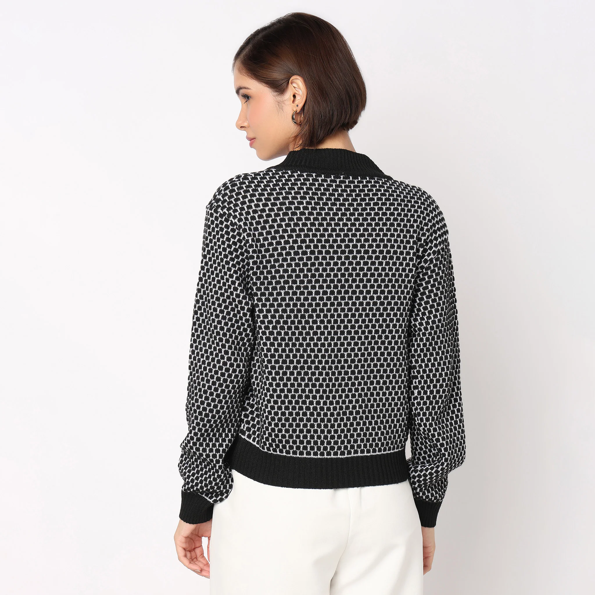 Jacquard V-Neck Top With Jacket - Image 3