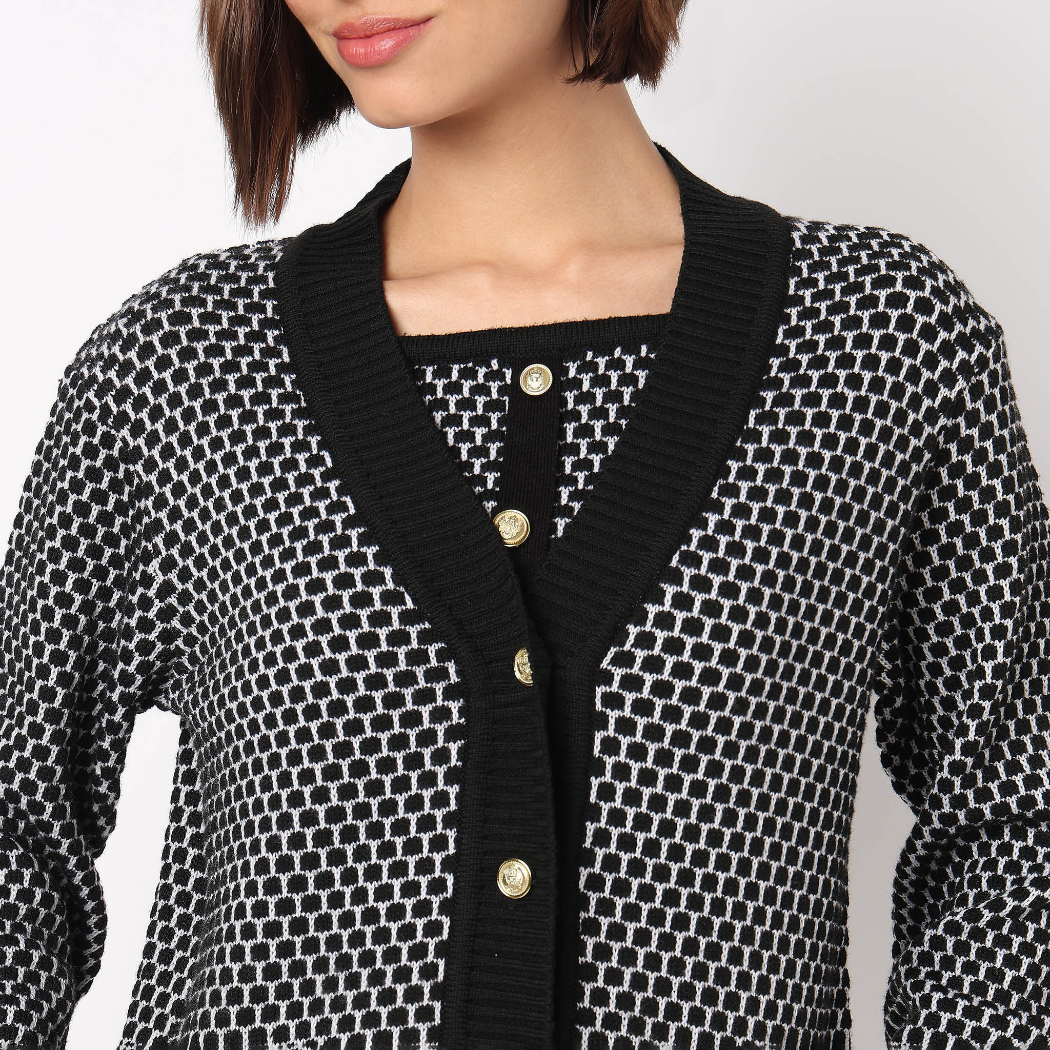 Jacquard V-Neck Top With Jacket - Image 4