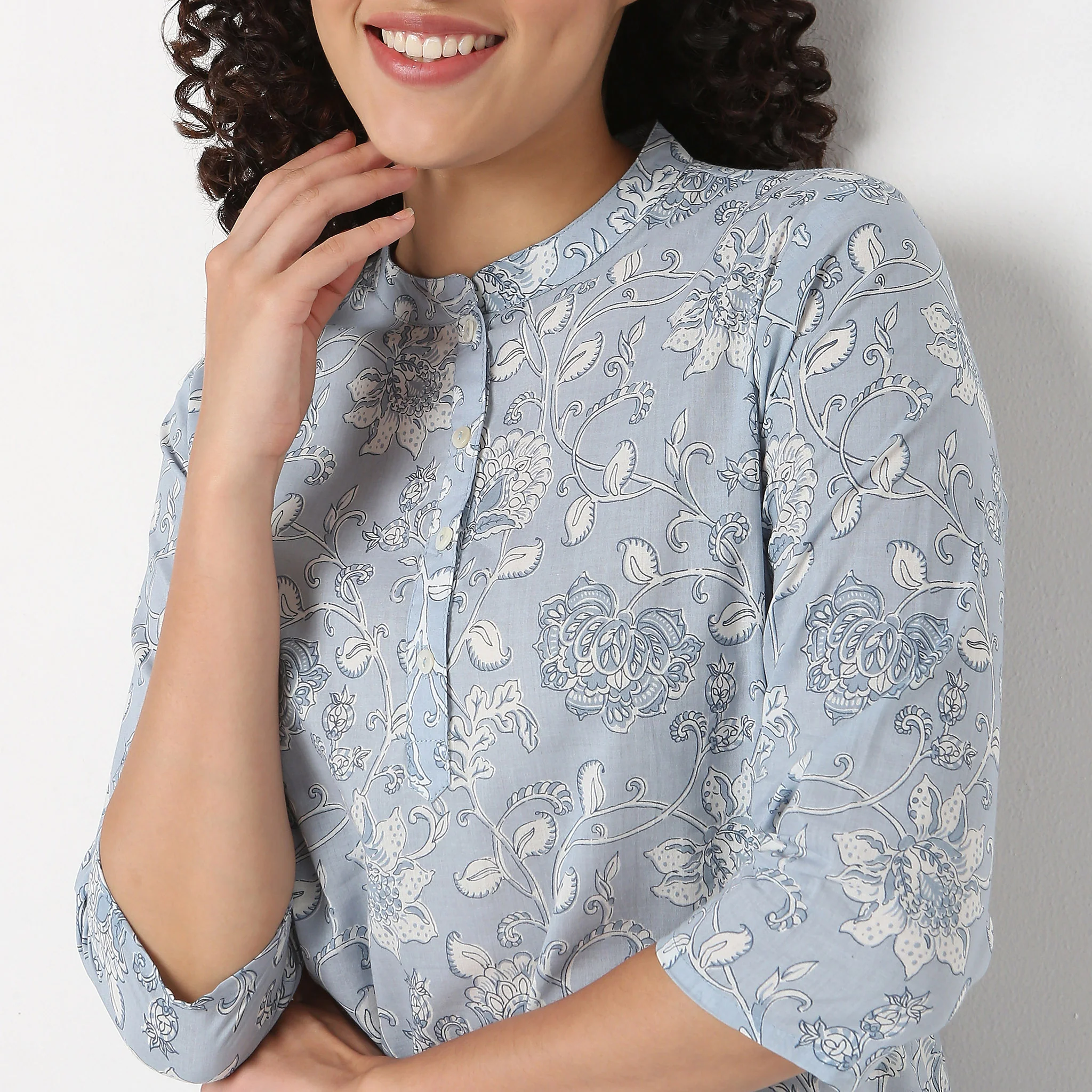 Jaipuri Floral Printed Kurta and Pyjama Sleepwear Set - Image 7