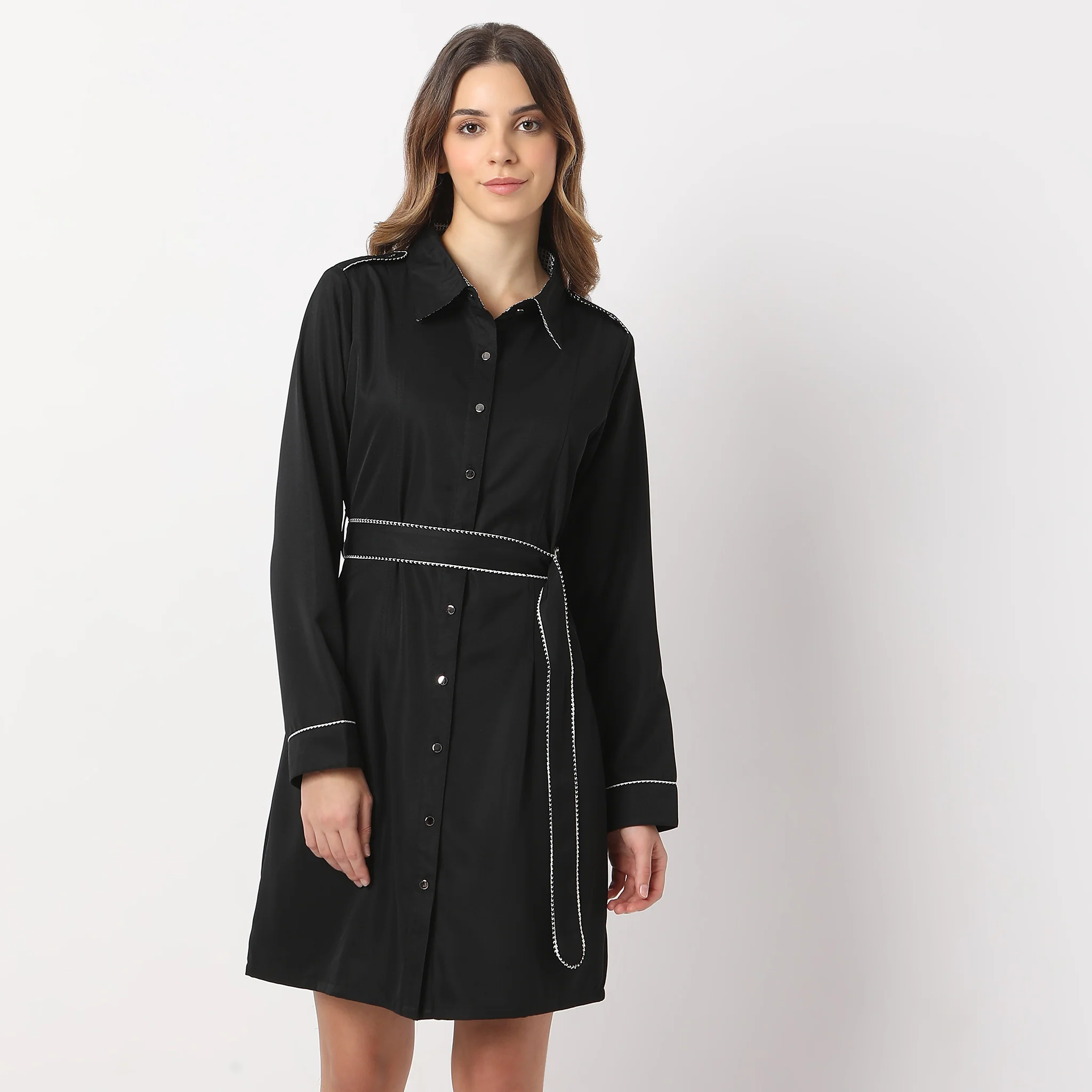 Knee Length Collar Full Sleeve Dress - Image 2