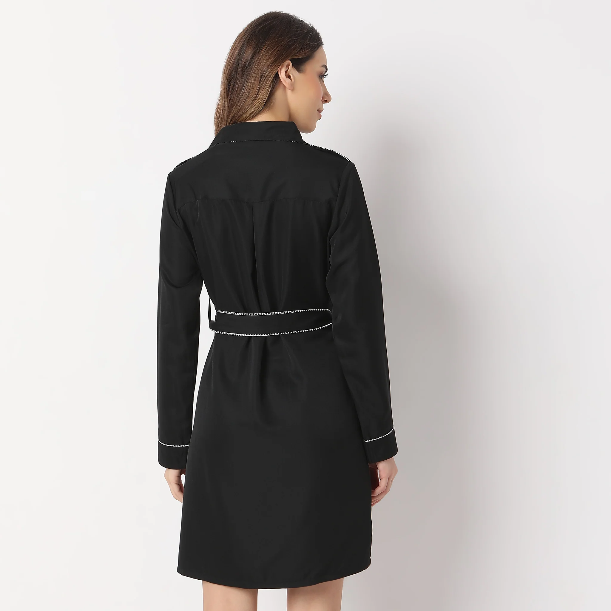 Knee Length Collar Full Sleeve Dress - Image 3