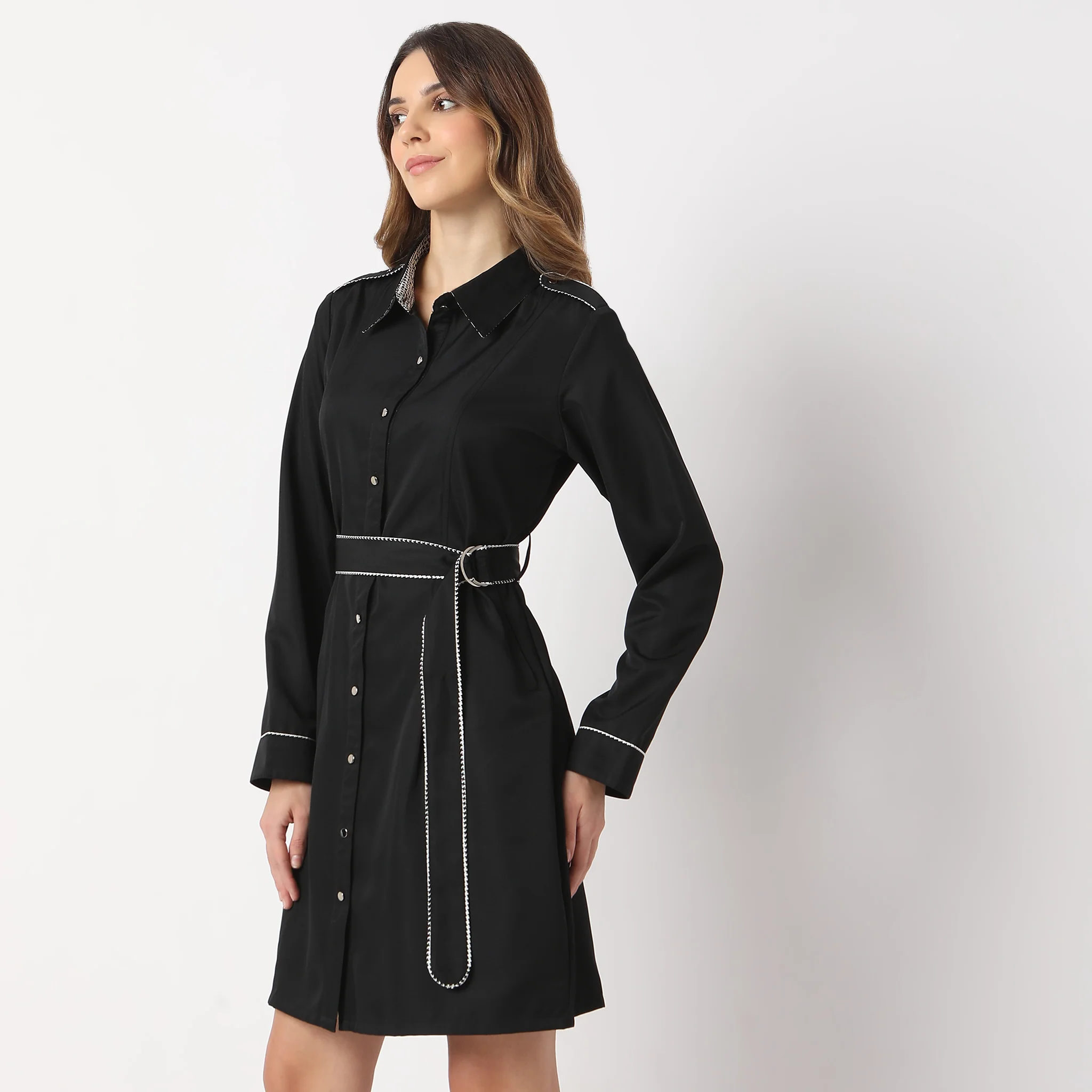 Knee Length Collar Full Sleeve Dress - Image 5