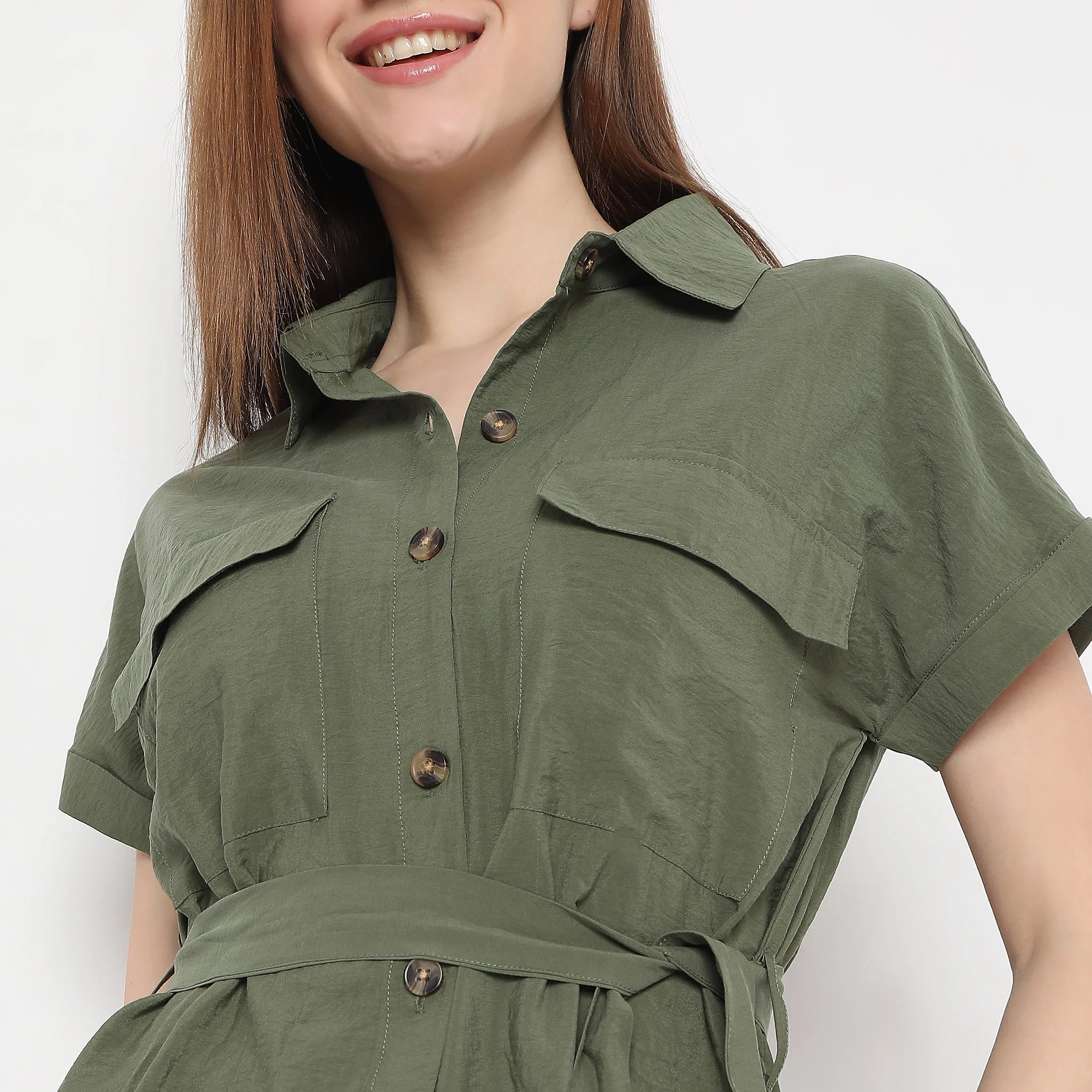 Knee Length Extended Short Sleeve Collar Dress - Image 4