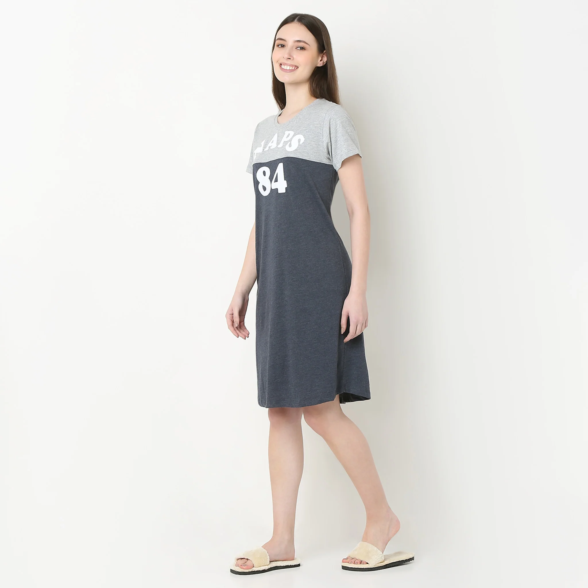 Knee Length Graphic Night Short Gown - Image 5