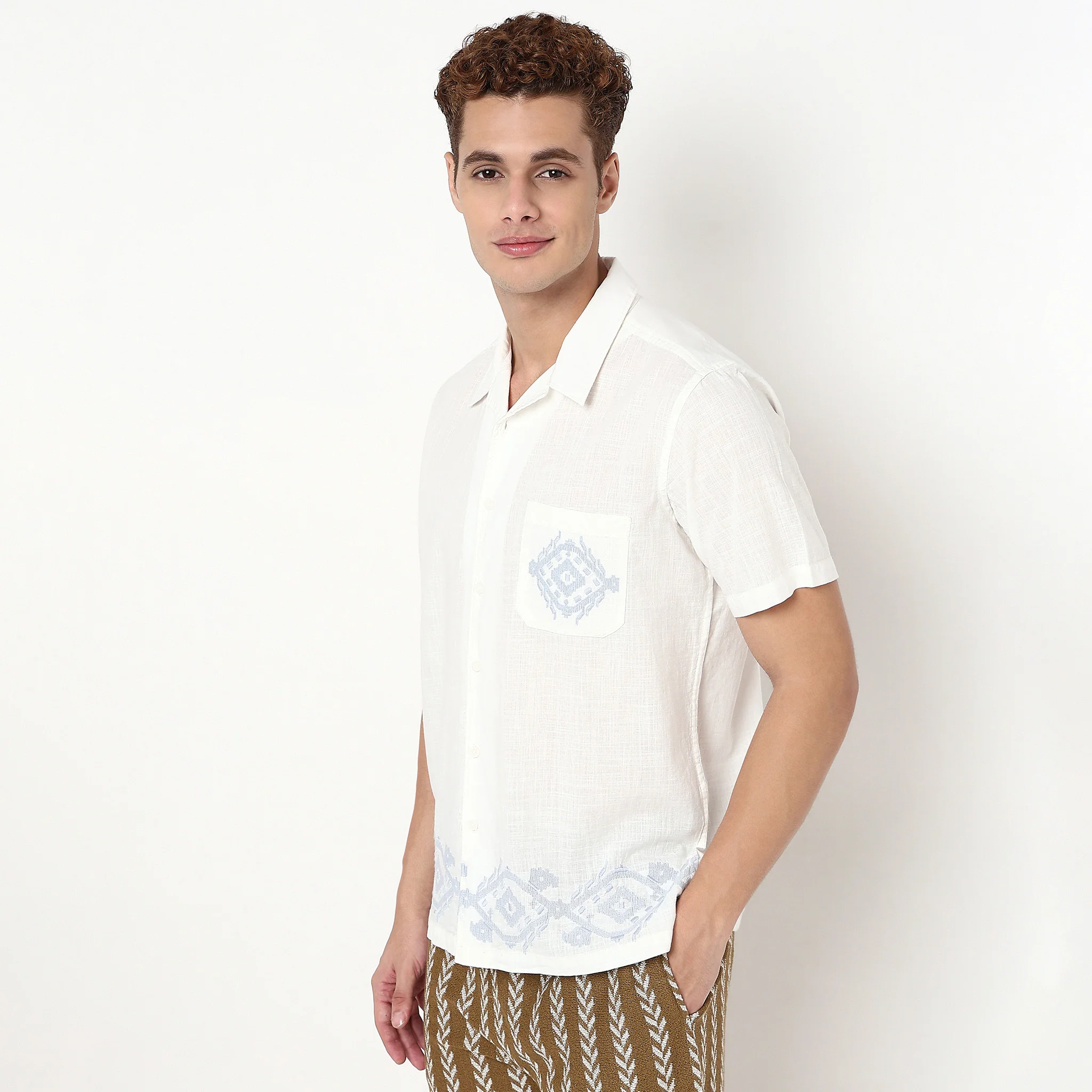 Cotton Cuban Embroidered Shirt - Image 5
