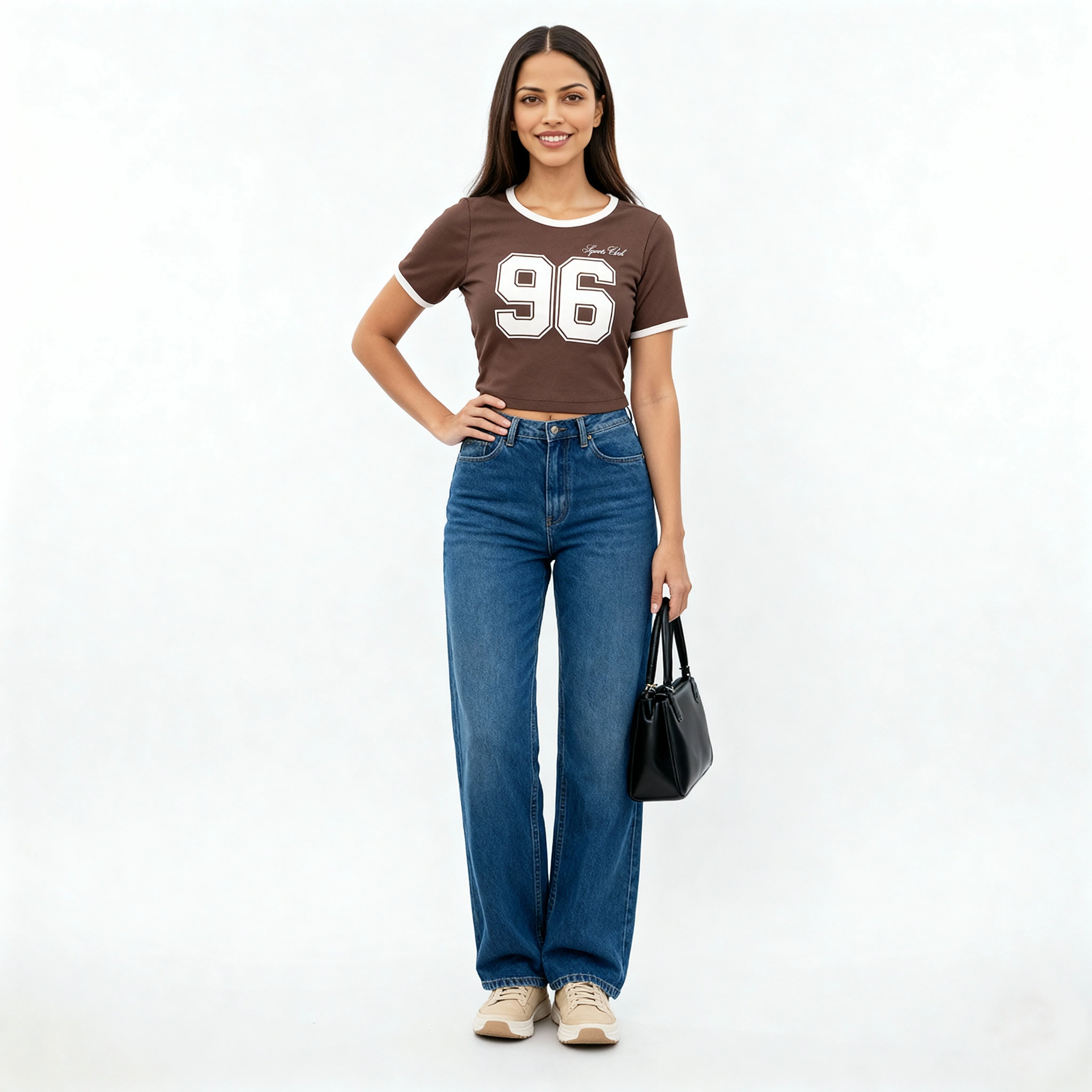 Knitted Graphic Cropped T-Shirt