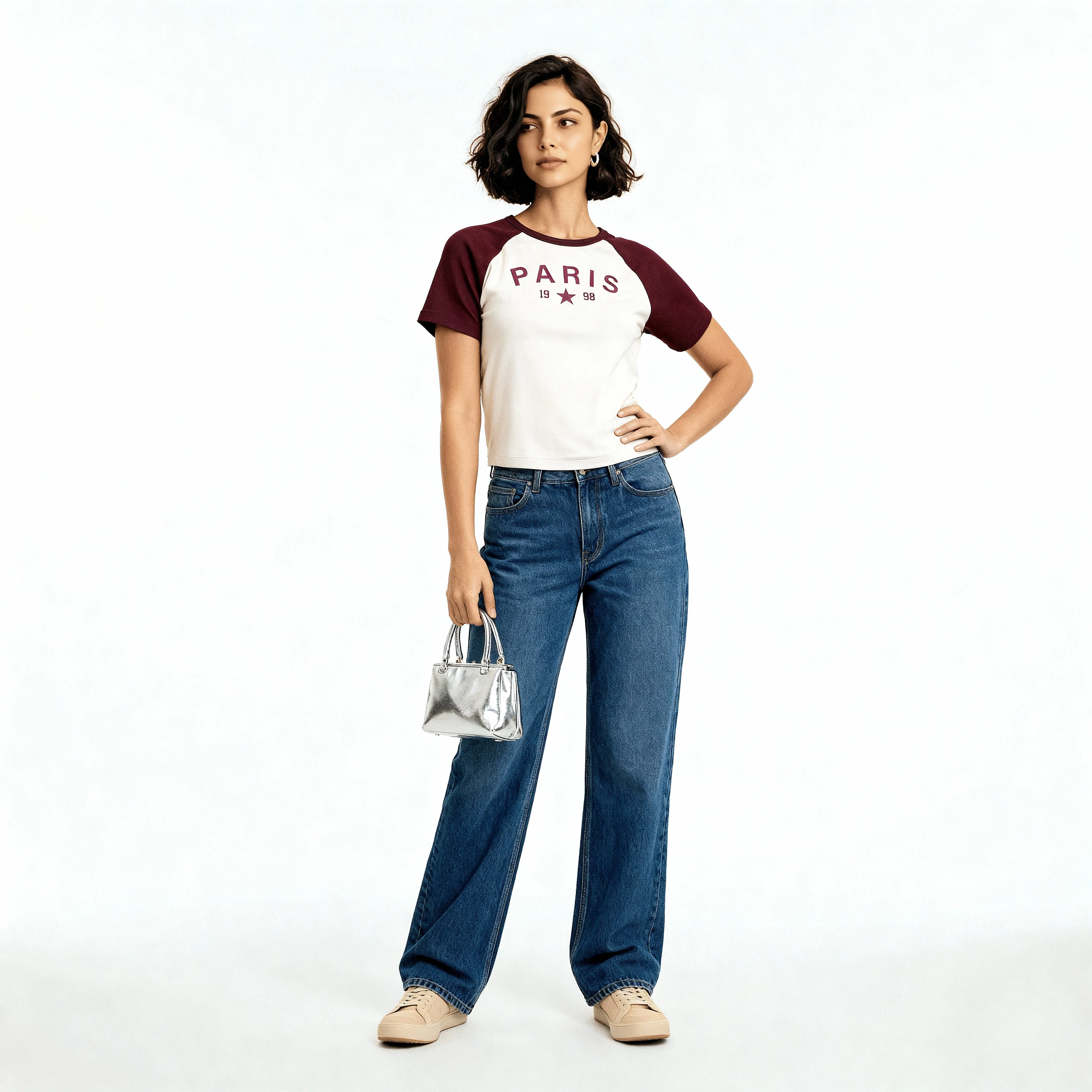 Knitted Graphic Cropped T-Shirt