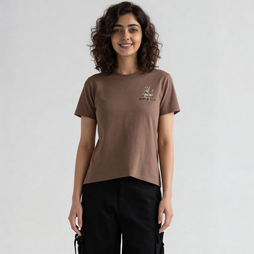 Knitted Graphic Slim Fit Crop T-Shirt - Image 2
