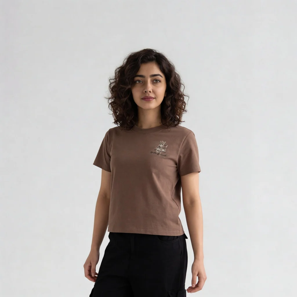 Knitted Graphic Slim Fit Crop T-Shirt - Image 5