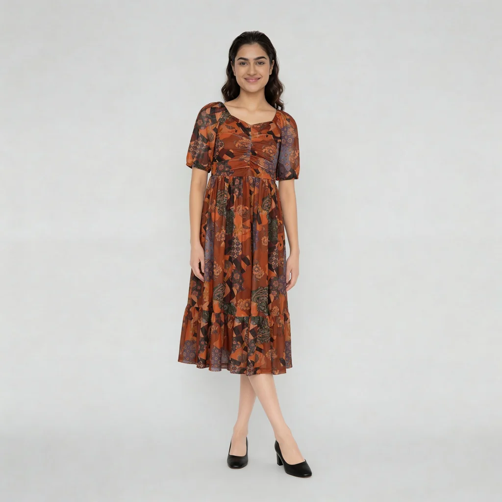 Knitted Printed Flared Dress - Image 2