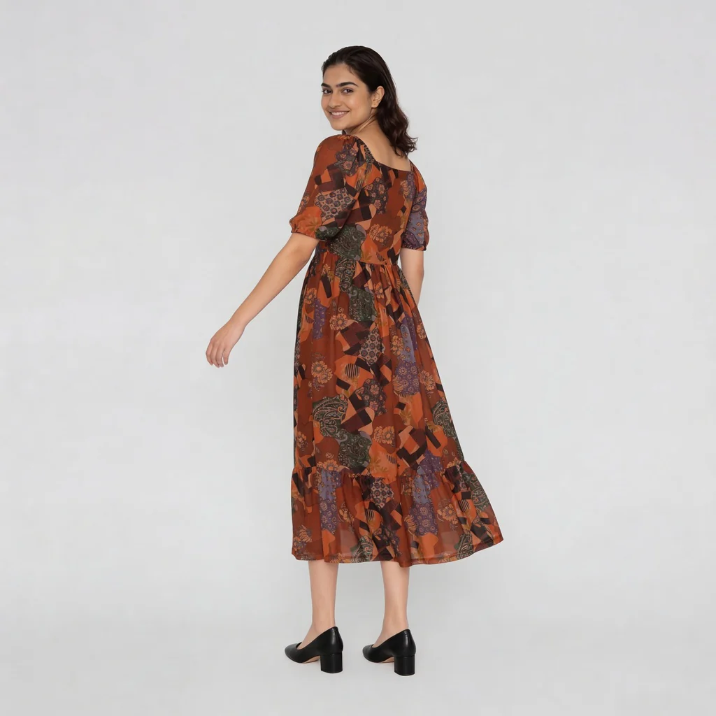 Knitted Printed Flared Dress - Image 3