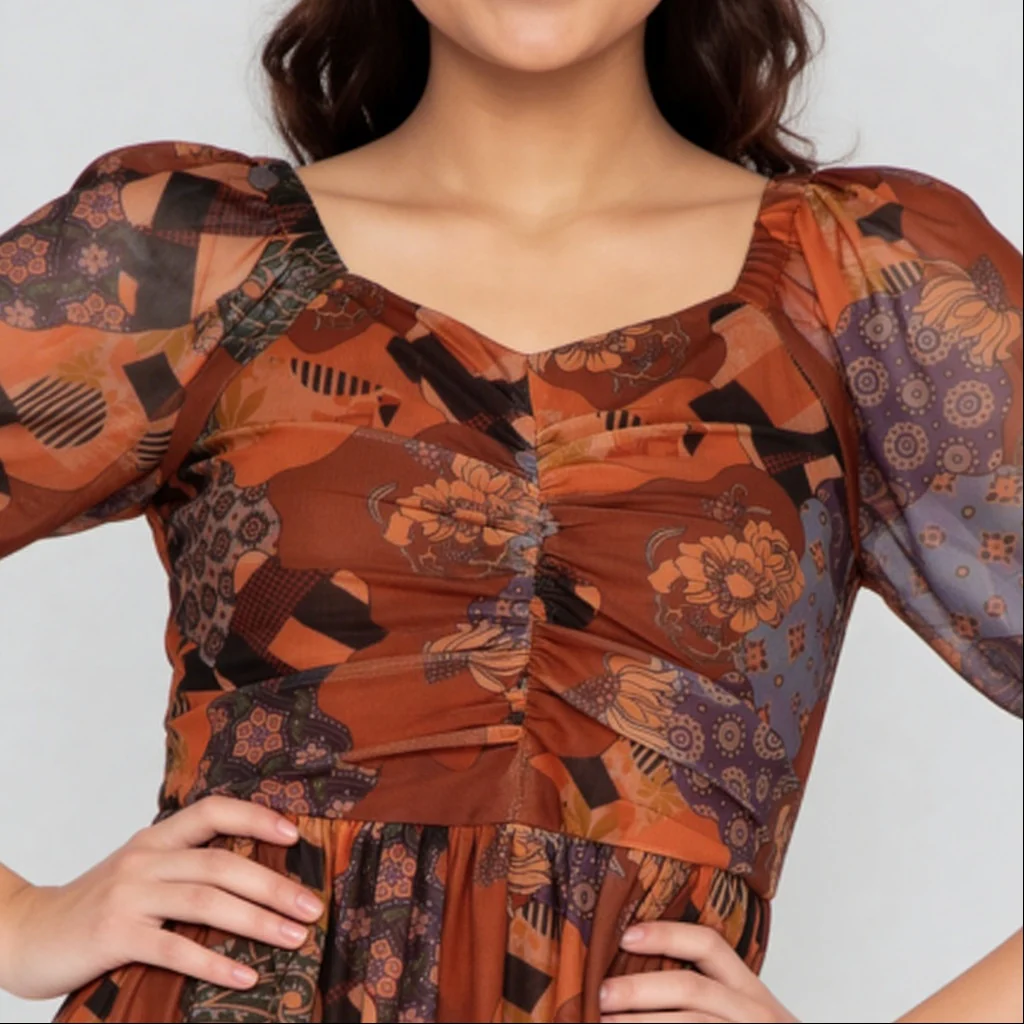 Knitted Printed Flared Dress - Image 4