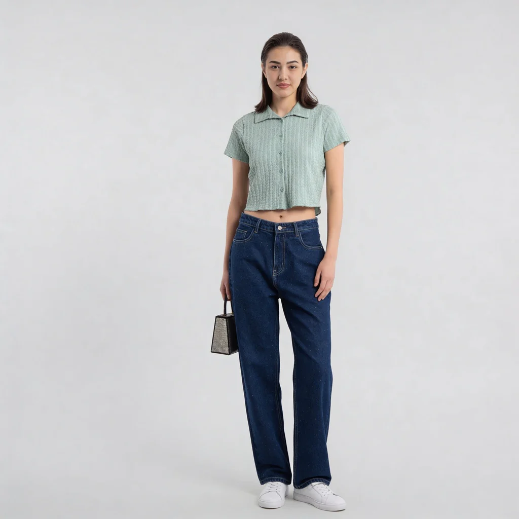 Knitted Solid Crop Shirt