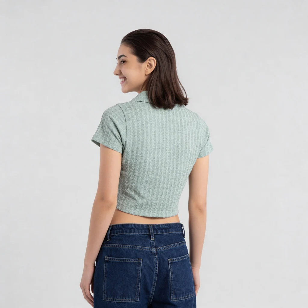 Knitted Solid Crop Shirt - Image 3