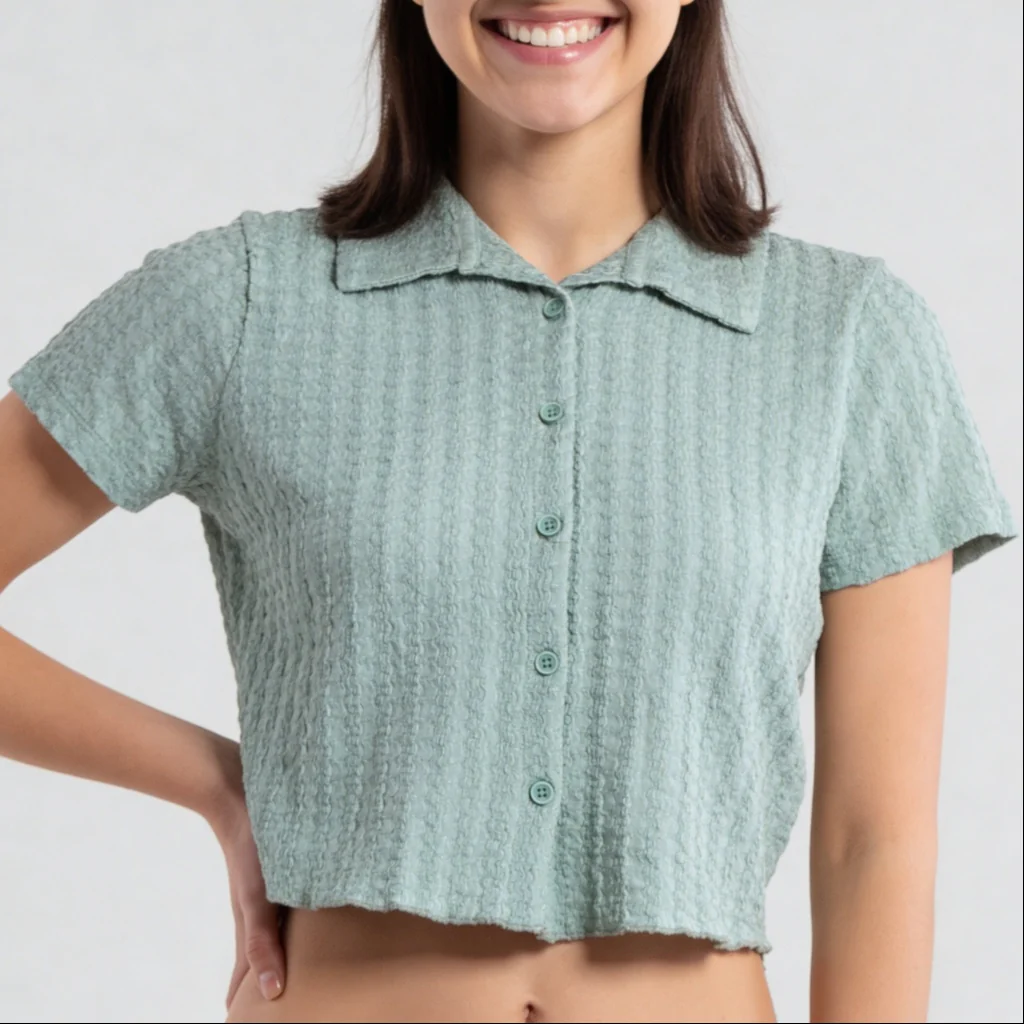 Knitted Solid Crop Shirt - Image 4