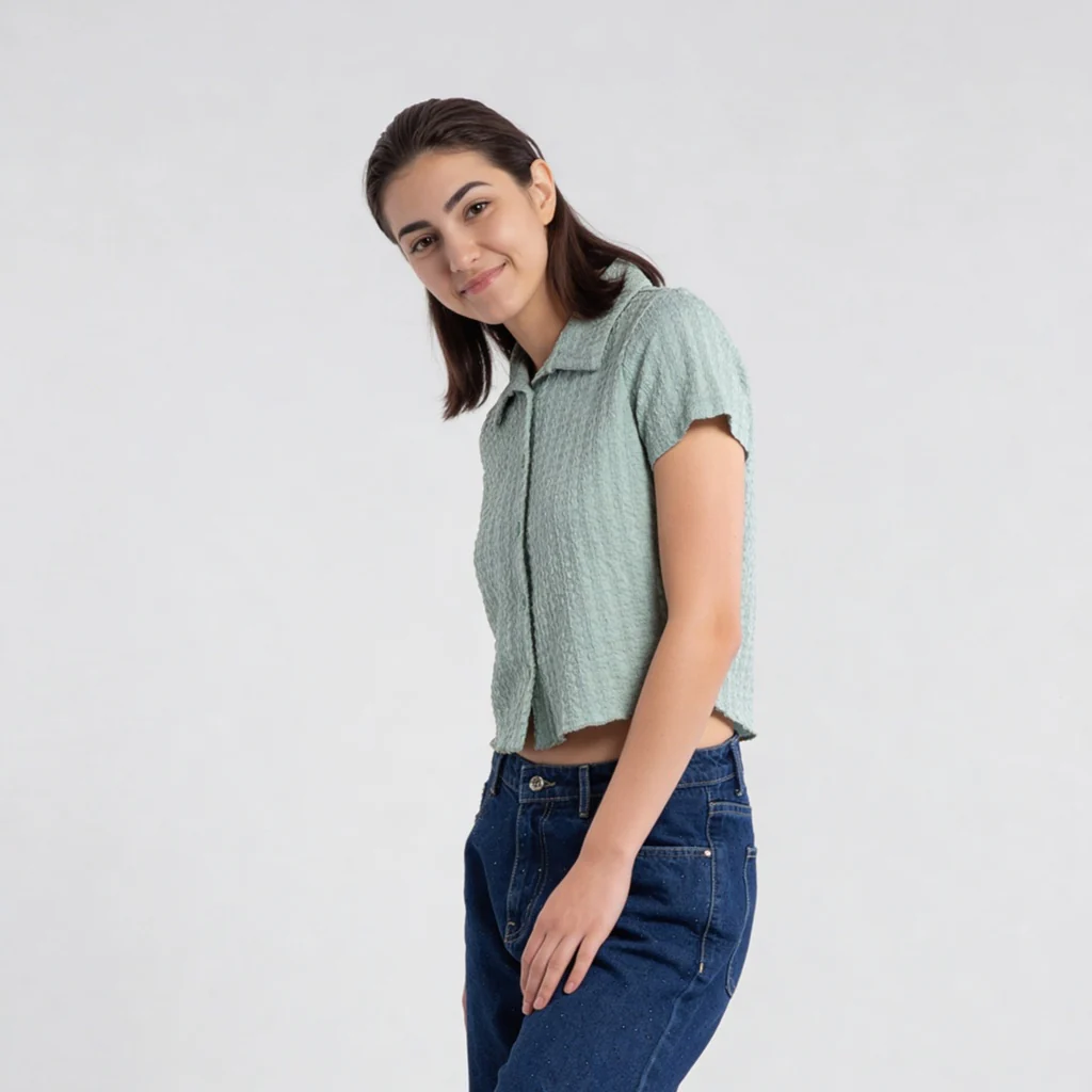 Knitted Solid Crop Shirt - Image 5