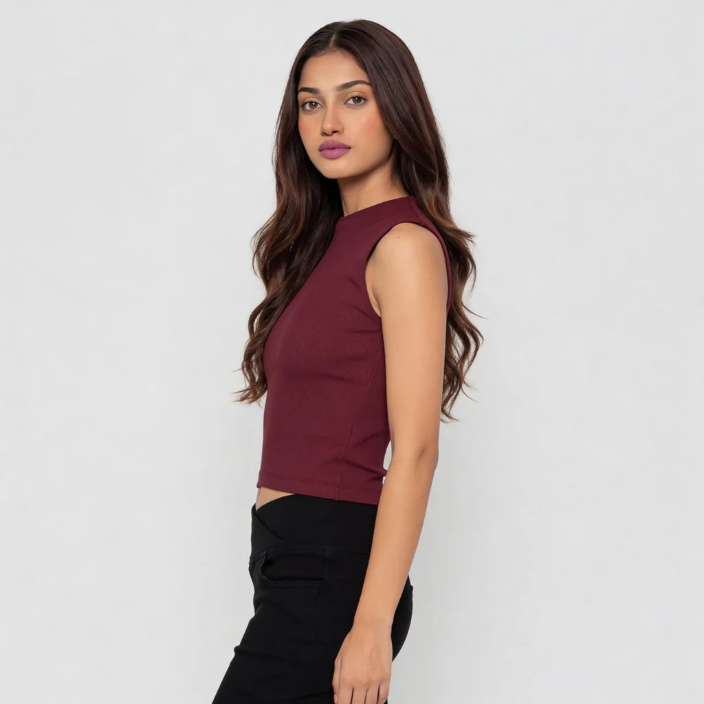 Knitted Solid Sleeveless Crop T-Shirt - Image 10