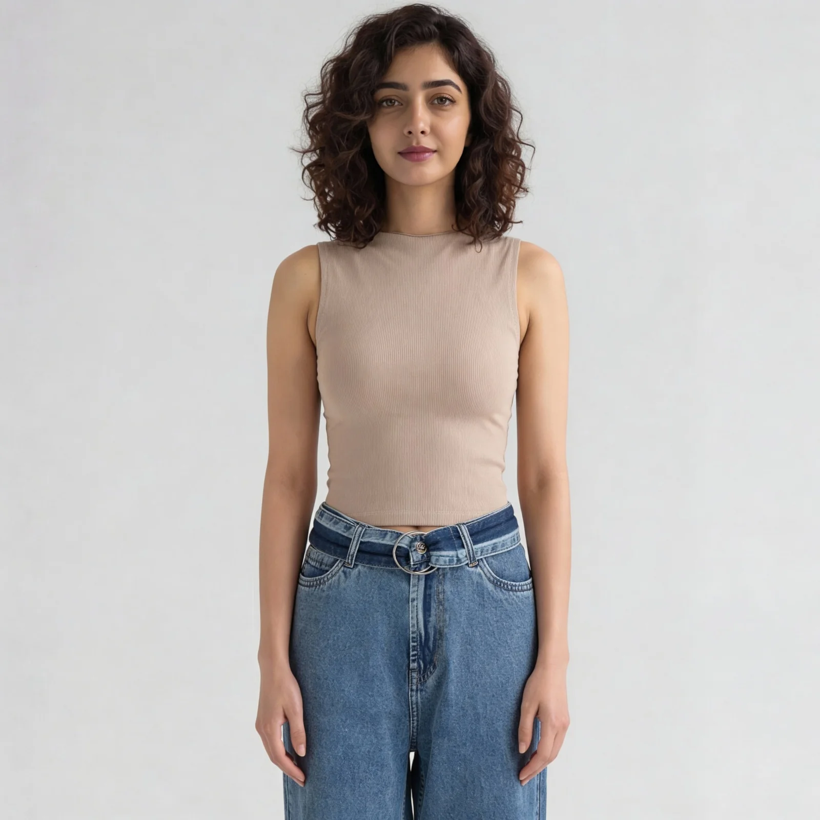 Knitted Solid Sleeveless Crop T-Shirt - Image 2