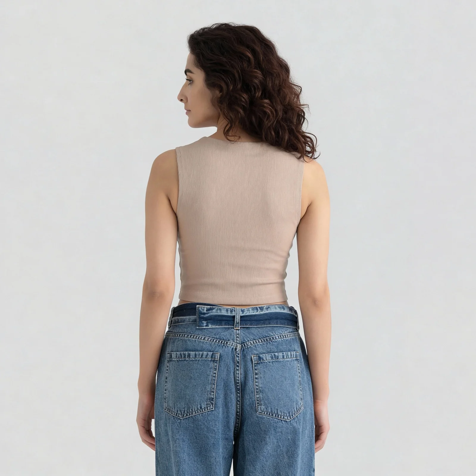 Knitted Solid Sleeveless Crop T-Shirt - Image 3
