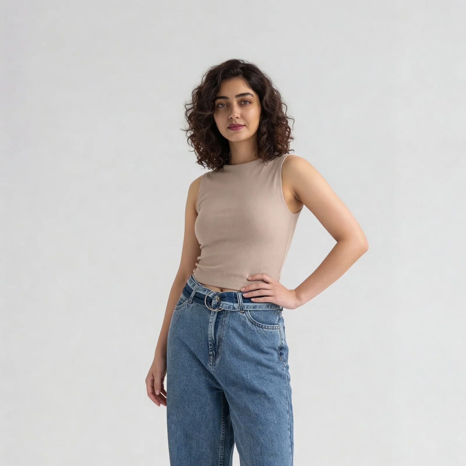 Knitted Solid Sleeveless Crop T-Shirt - Image 5