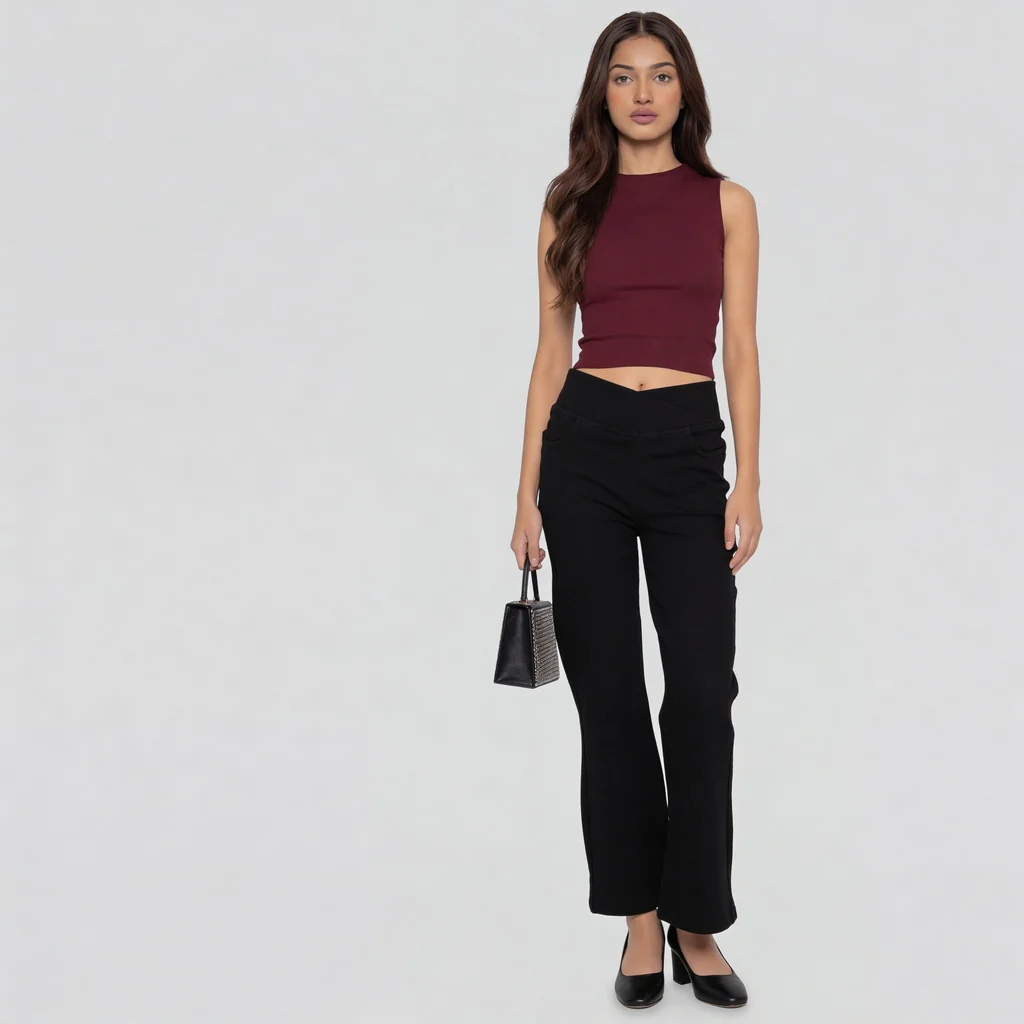 Knitted Solid Sleeveless Crop T-Shirt - Image 6