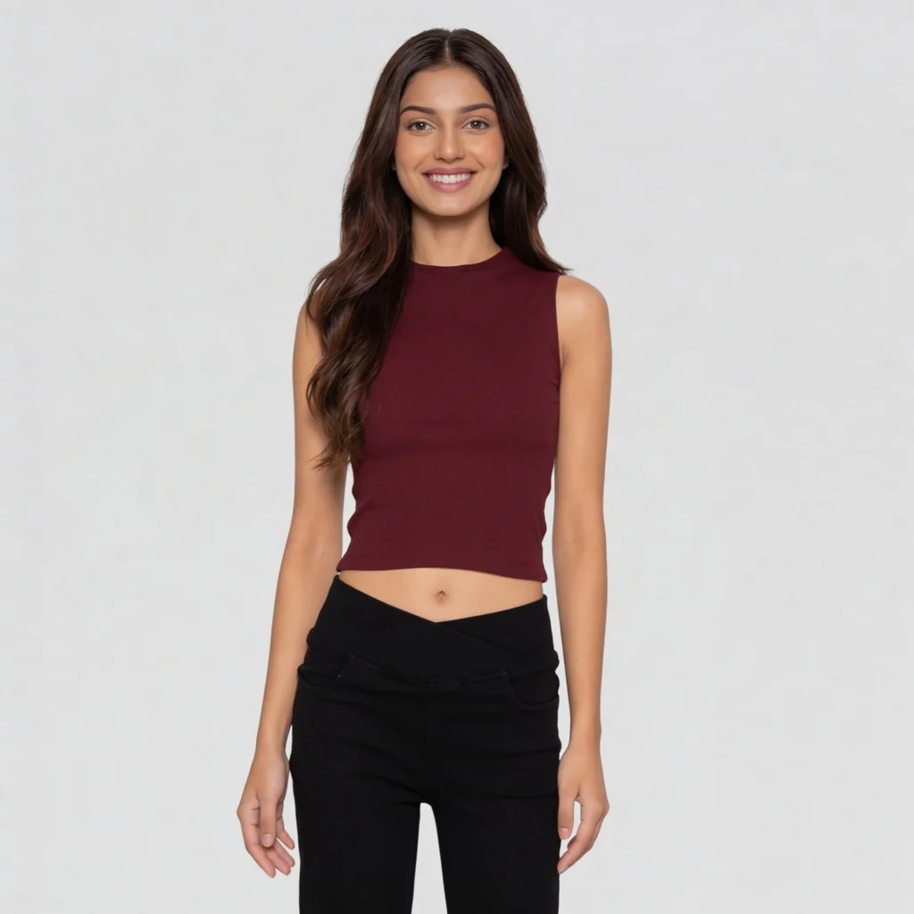 Knitted Solid Sleeveless Crop T-Shirt - Image 7
